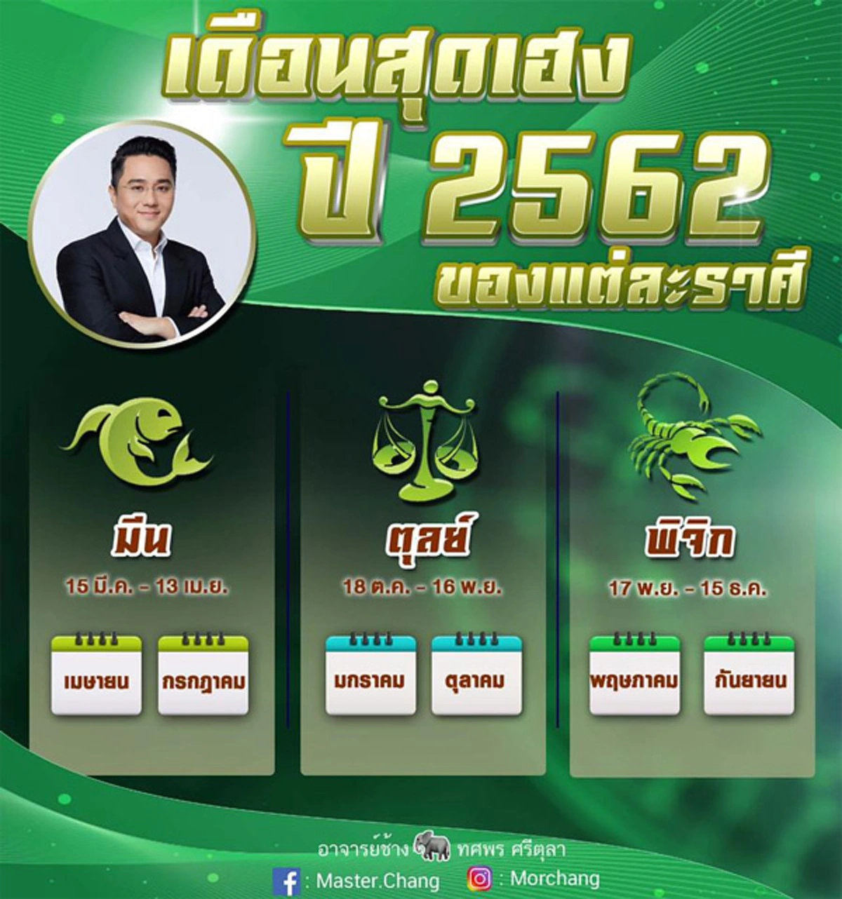 หมอช้าง เผยเดือนเฮง  12 ราศี เริ่มปีพุทธศักราช 2562 รับทรัพย์ ร่ำรวยทั่วหน้า