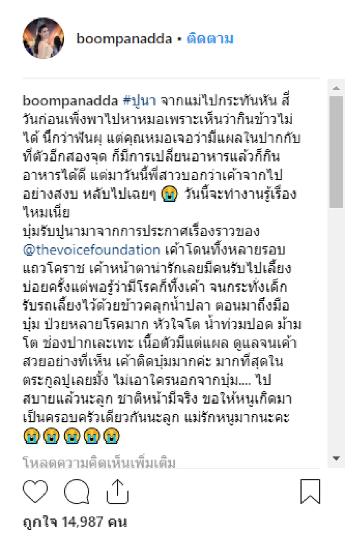 น้ำตาไหลเลย "บุ๋ม ปนัดดา" เศร้าสุดๆ  "เจ้าตูบปูนา" เสียชีวิต เพิ่งรับมาเลี้ยงแท้ๆ ไม่น่ามาด่วนจาก