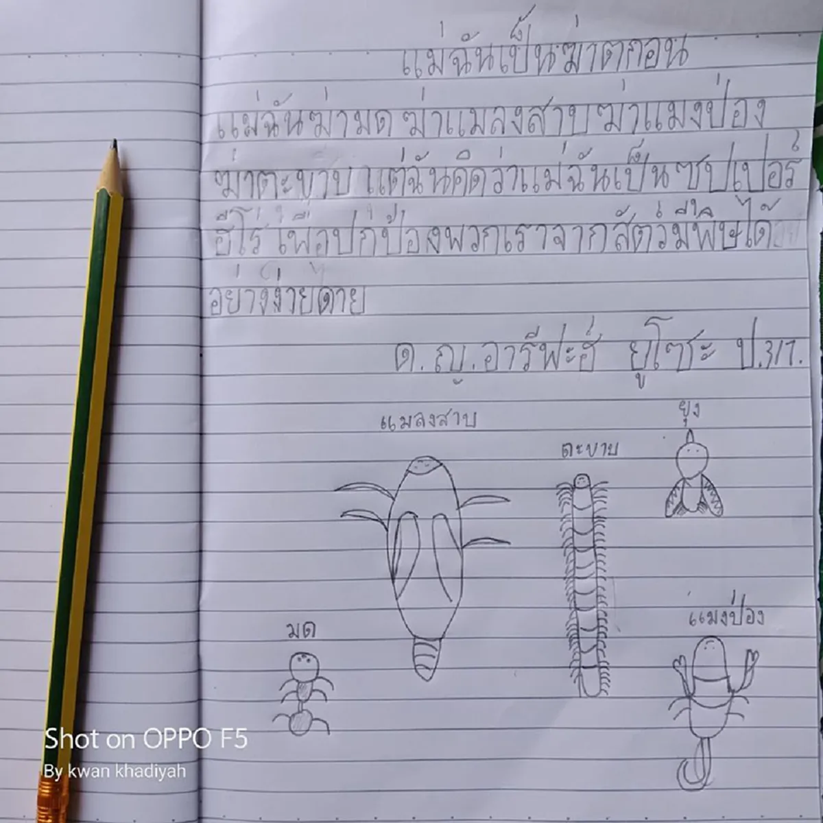 ลูกสาวชั้น ป.3/1 เขียนเรียงความเรื่องแม่ จากมือปราบฆ่าตกอน สู่ฮีโร่ประจำบ้าน