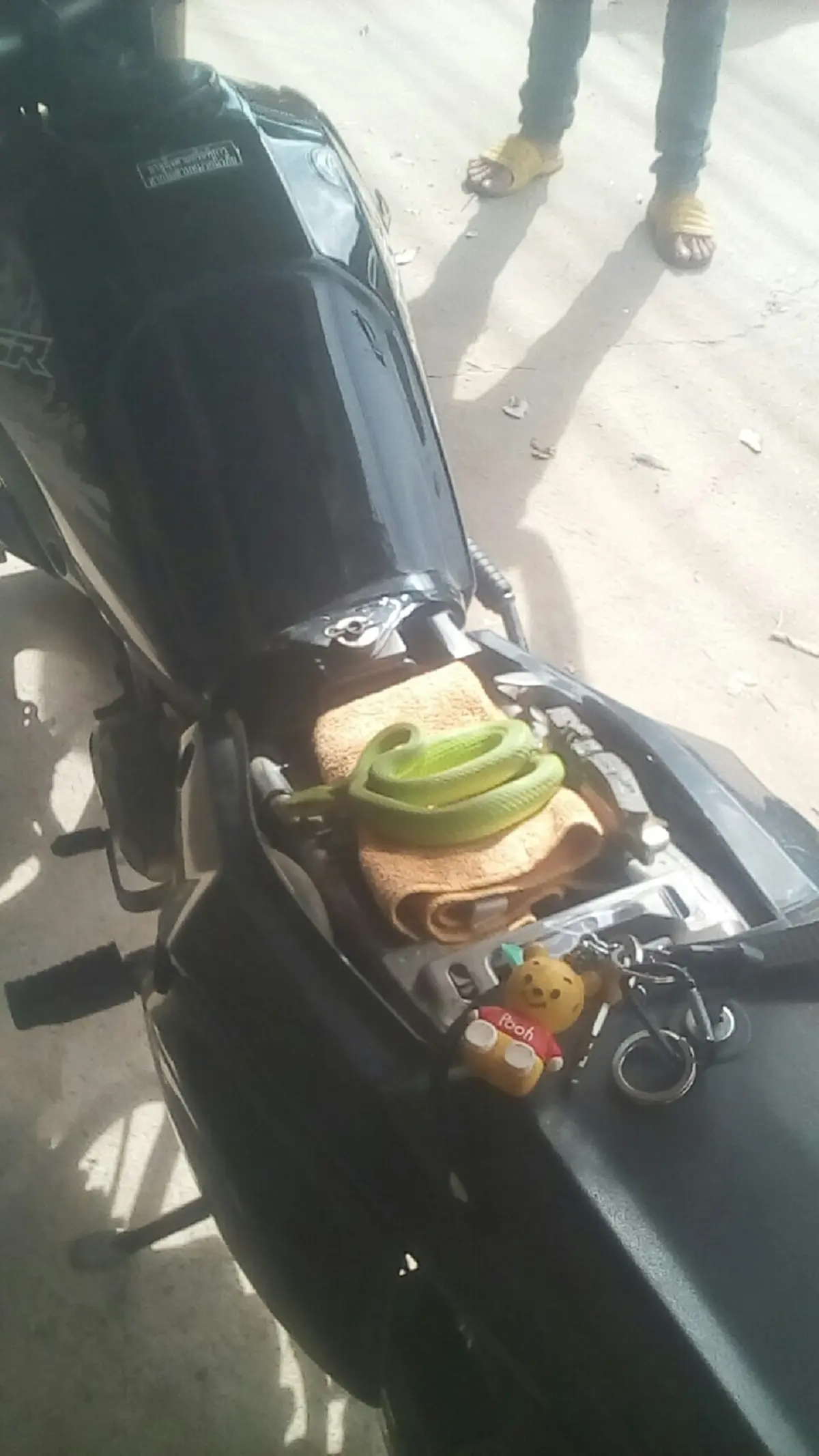 หนุ่มออกรถมือสองมาวันแรก จอดทิ้งไว้ได้สักพัก เจอแขกไม่ได้รับเชิญเลื้อยเข้ามาเจิมแต่หัววัน