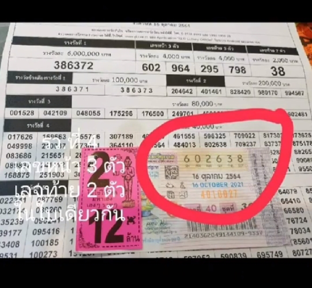 ซื้อลอตเตอรี่ใบเดียว กวาดเรียบ 3 รางวัล