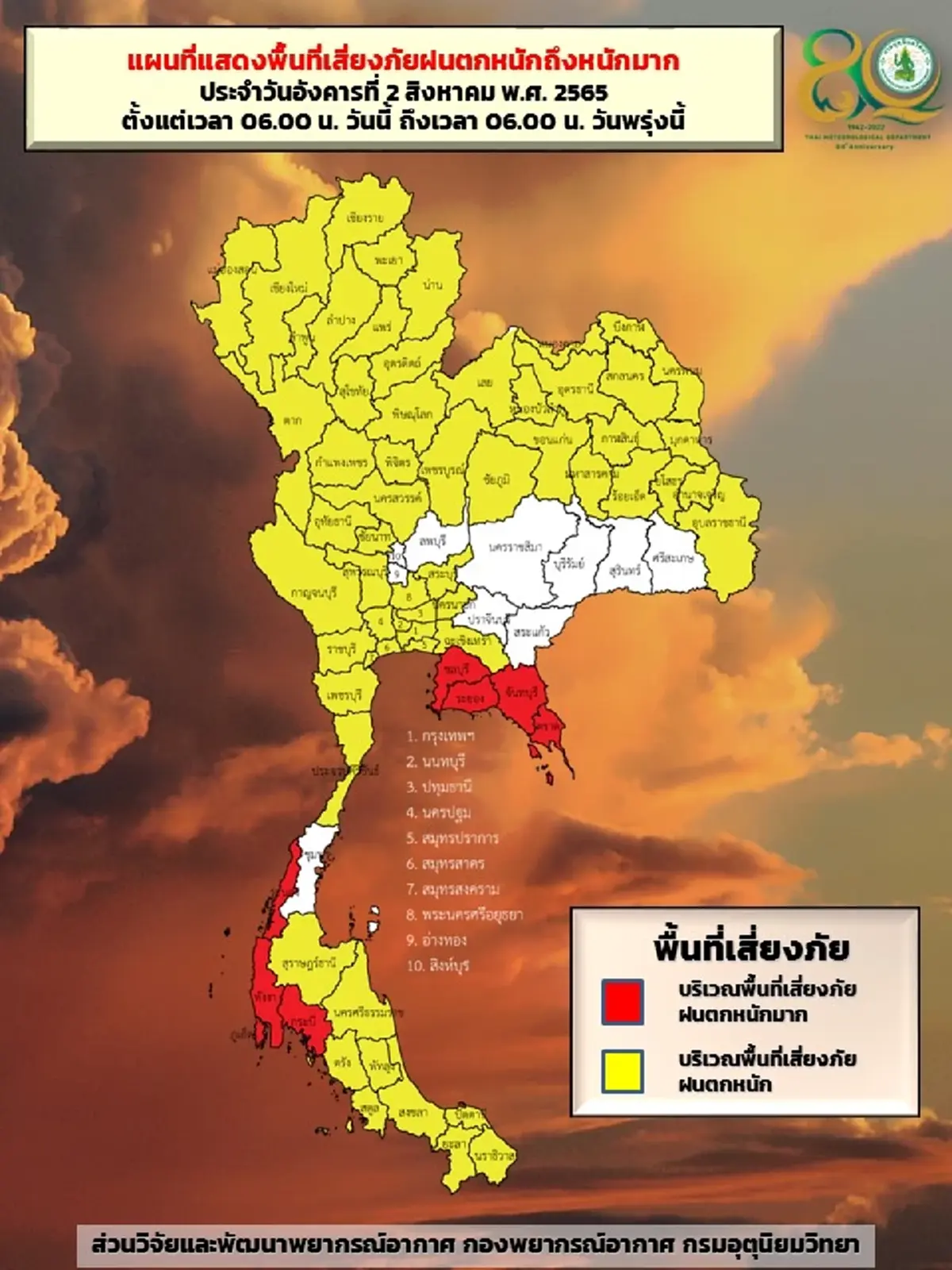 กรมอุตุฯ เตือน 63 จังหวัด ฝนกระหน่ำหนัก กทม.วันนี้ 80% ของพื้นที่