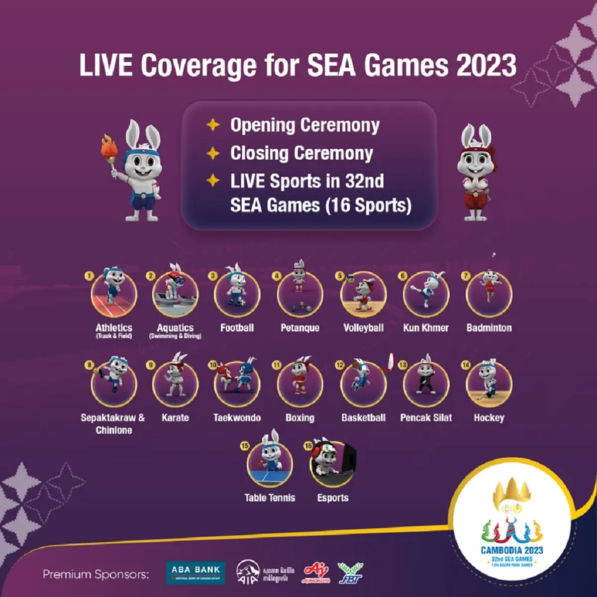 ส่องโปรแกรม 16 ชนิดกีฬา กัมพูชาถ่ายทอดสดซีเกมส์2023