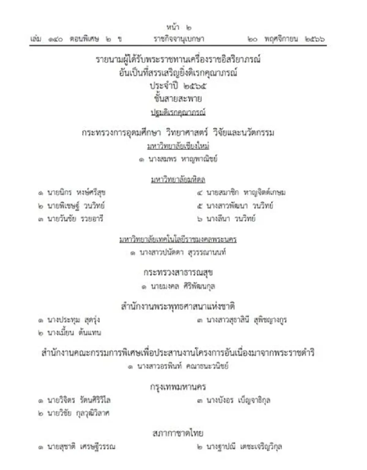 โปรดเกล้าฯ พระราชทานเครื่องราชฯ รวมทั้งสิ้น 3,007 ราย