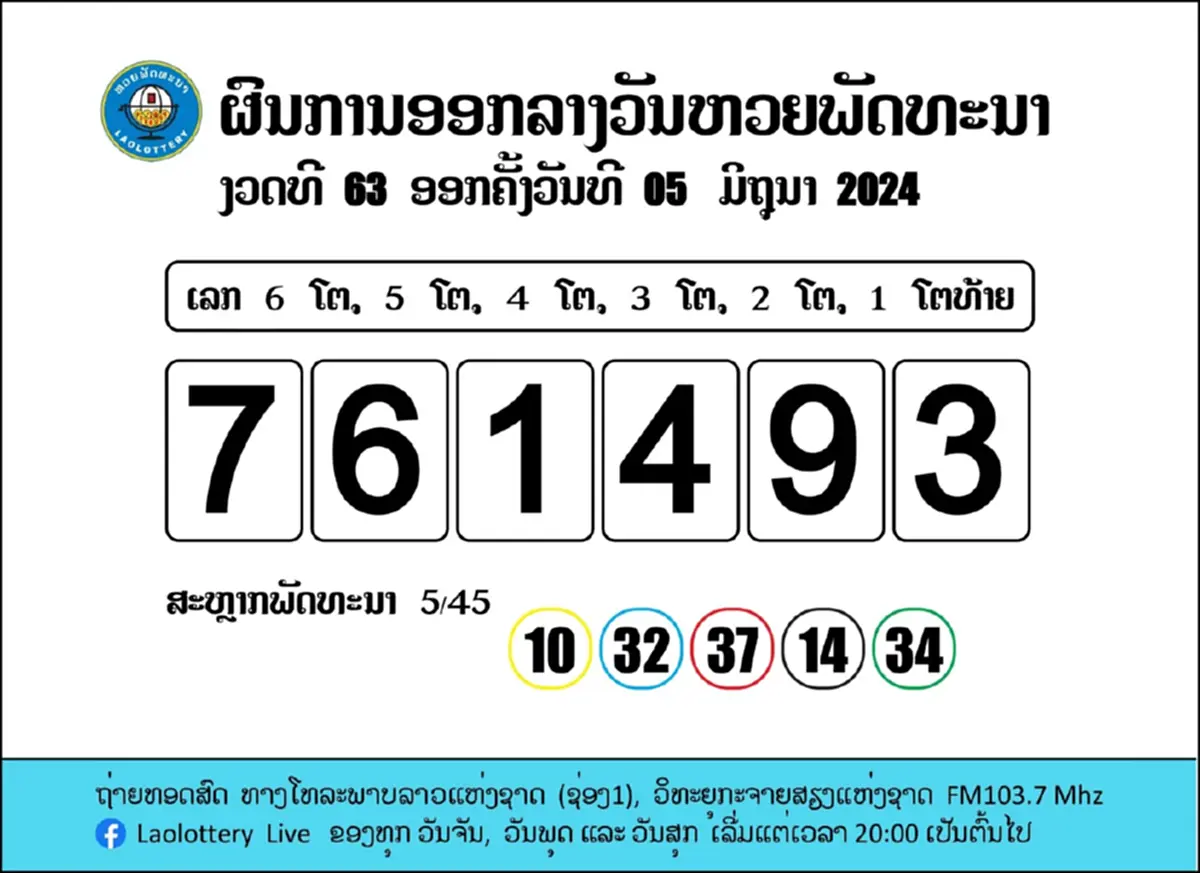 หวยลาววันนี้ 7/6/67 ตรวจหวยลาวล่าสุด ผลหวยลาววันนี้ 7มิ.ย.67 หวยลาวย้อนหลัง