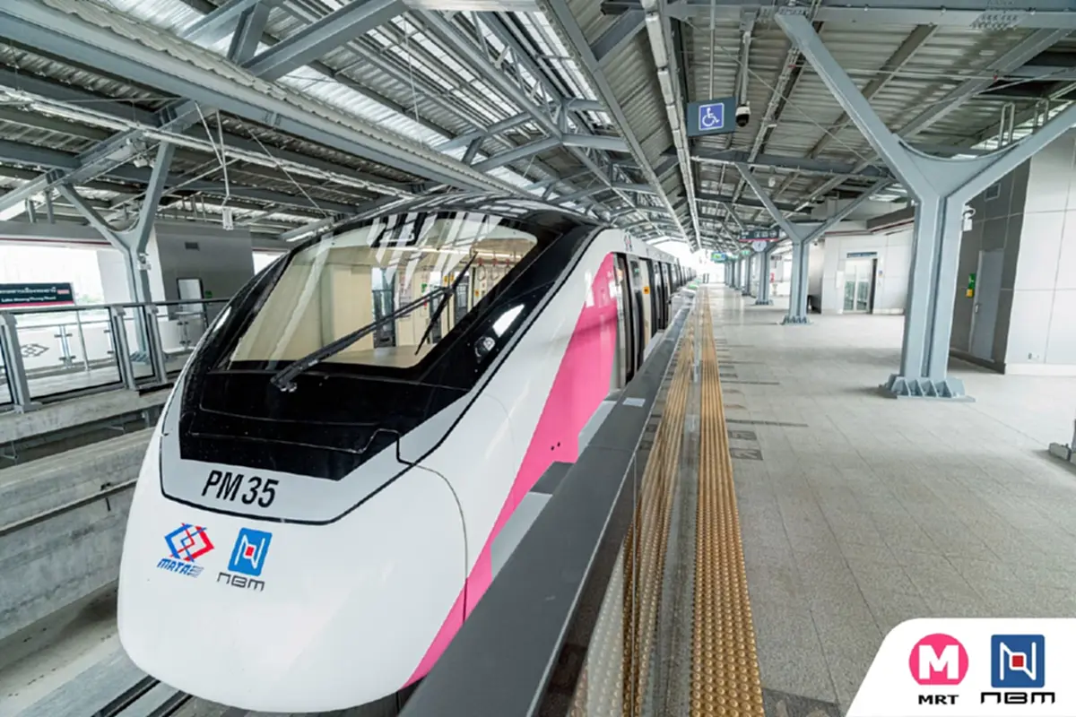 เปิดแล้ว ทดลองนั่งฟรี รถไฟฟ้ามหานคร\"สายสีชมพู\" เข้าเมืองทองธานี