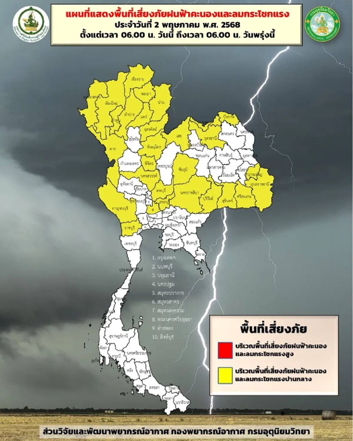 เปิดพิกัด 44 จังหวัด ฝนถล่มหนัก ลมกระโชกแรง กทม.วันนี้โดนด้วย