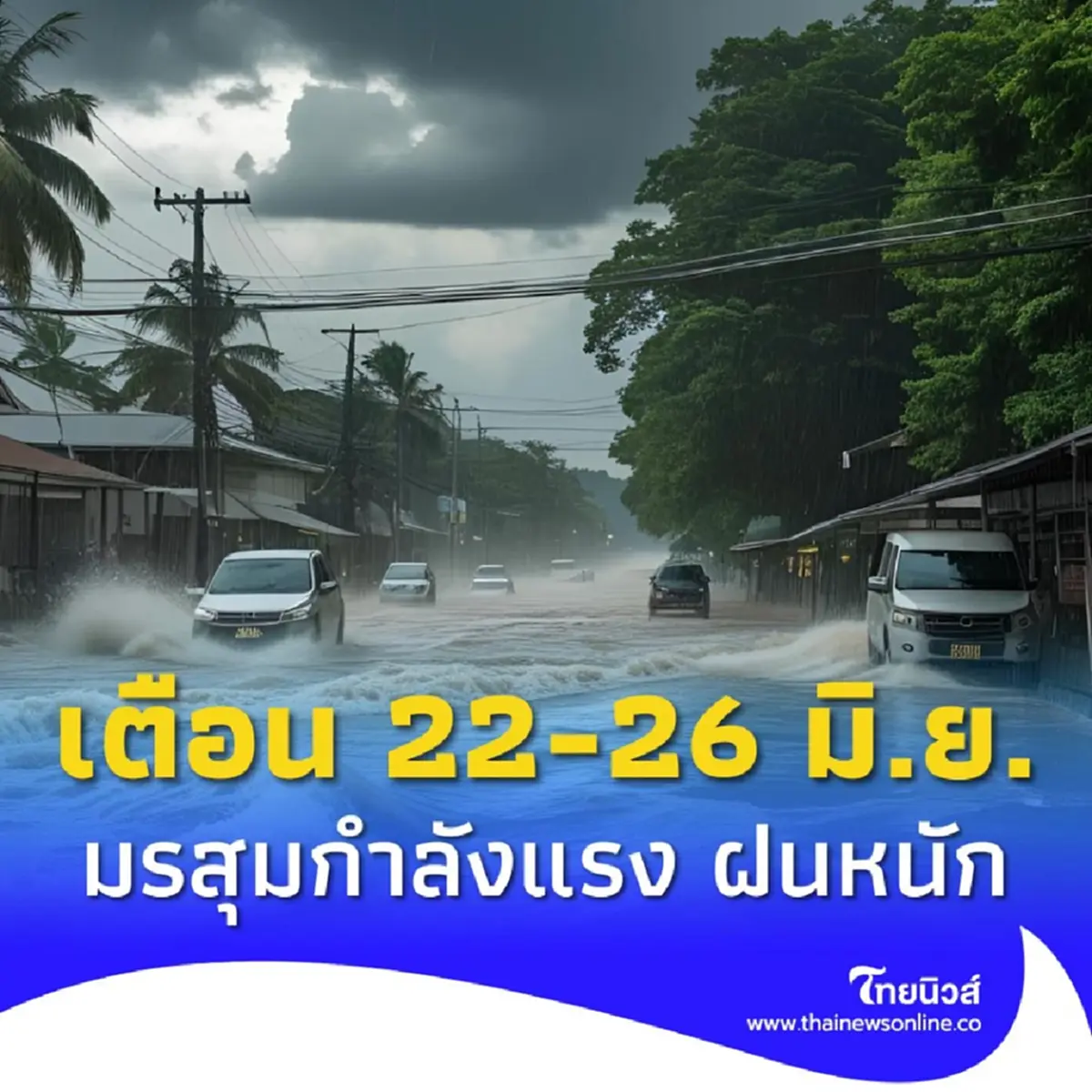 เตือน 22 - 26 มิ.ย. มรสุมกำลังแรงขึ้น กระทบไทย 4 พื้นที่ เจอฝนตกหนัก