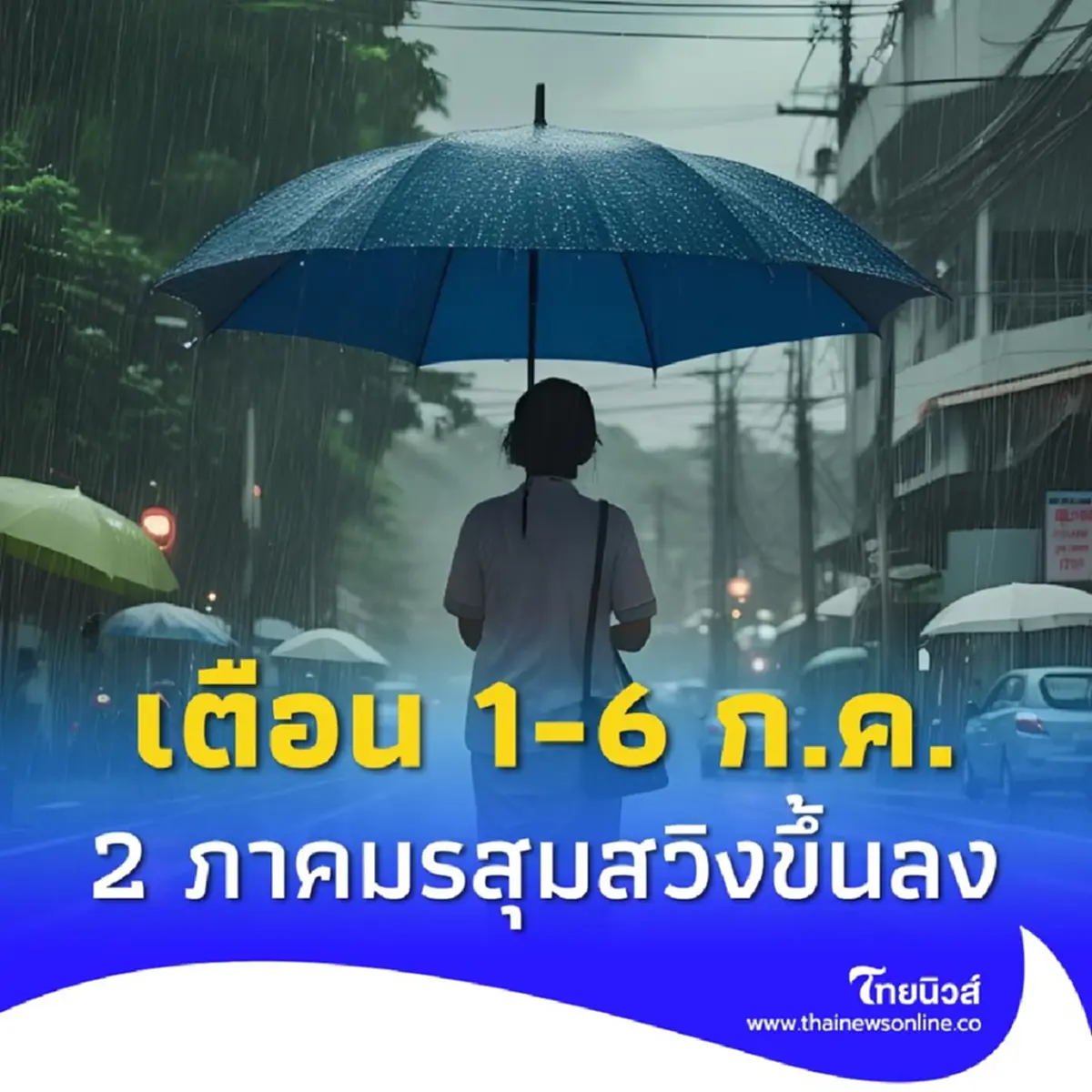 เตือน 2 ภาค มรสุมสวิงขึ้นลง ฝนตกหนักสลับเบา ระวังน้ำท่วม 1-6 ก.ค.