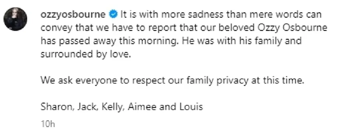 ออซซี่ ออสบอร์น ป่วยเป็นอะไรก่อนเสียชีวิตหลังจัดคอนเสิร์ตอำลา