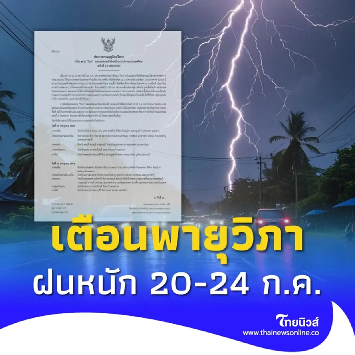 ประกาศด่วน ฉ.2 เตือนพายุโซนร้อนกำลังแรง วิภา กระทบไทย 20-24 ก.ค. 