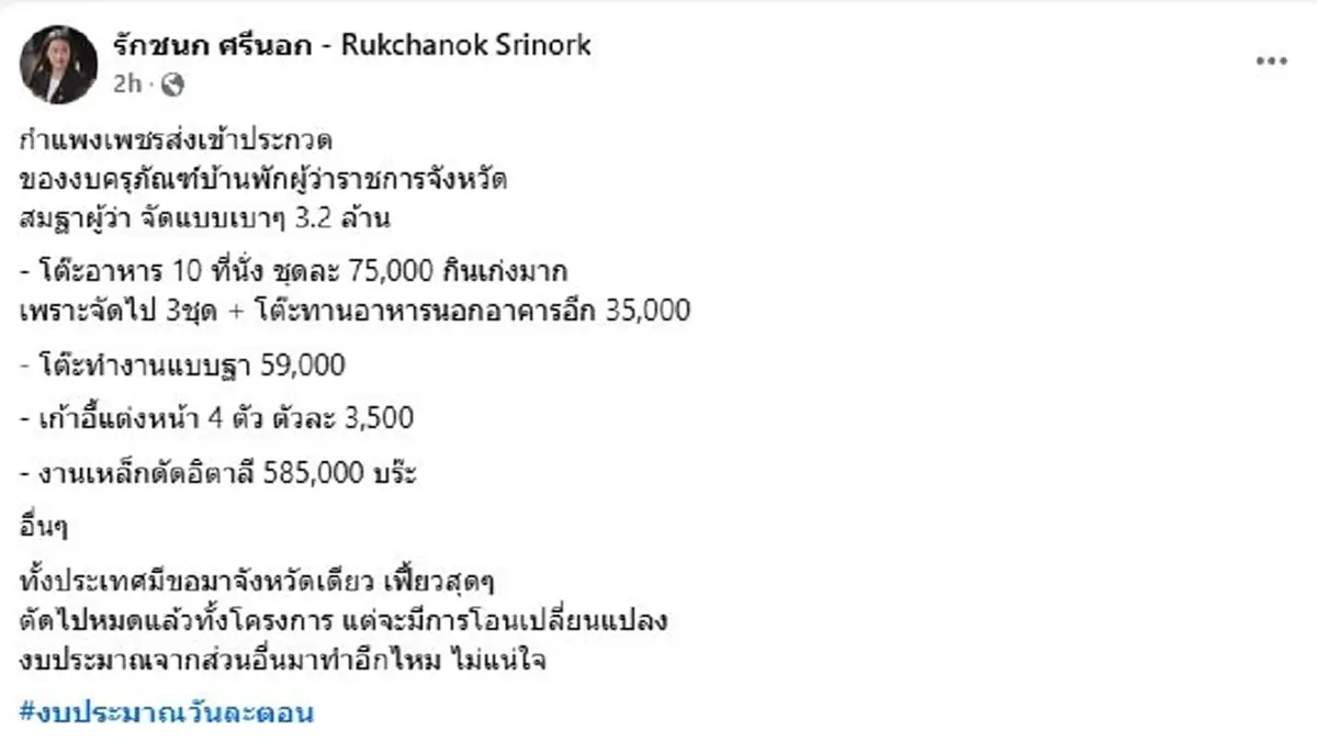 อึ้ง งบบ้านผู้ว่าฯกำแพงเพชร \"รักชนก\"แฉ เหล็กดัดอิตาลีครึ่งล้าน