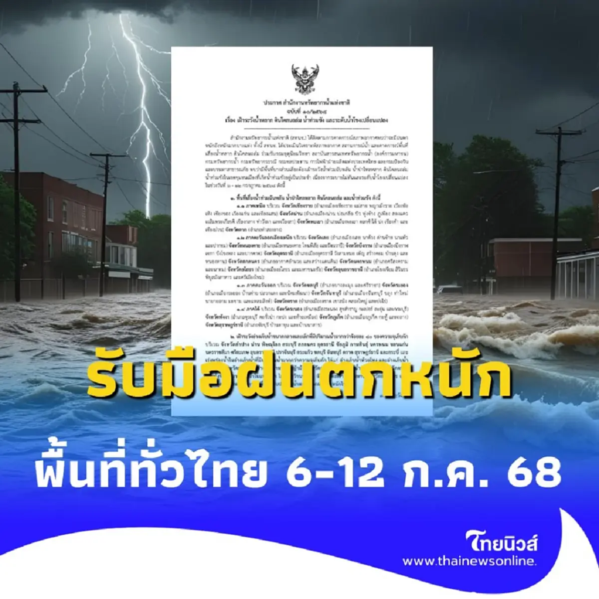 เฝ้าระวัง 6-12 ก.ค. ทั่วไทยระวัง น้ำหลาก-ดินถล่ม เตรียมรับมือ