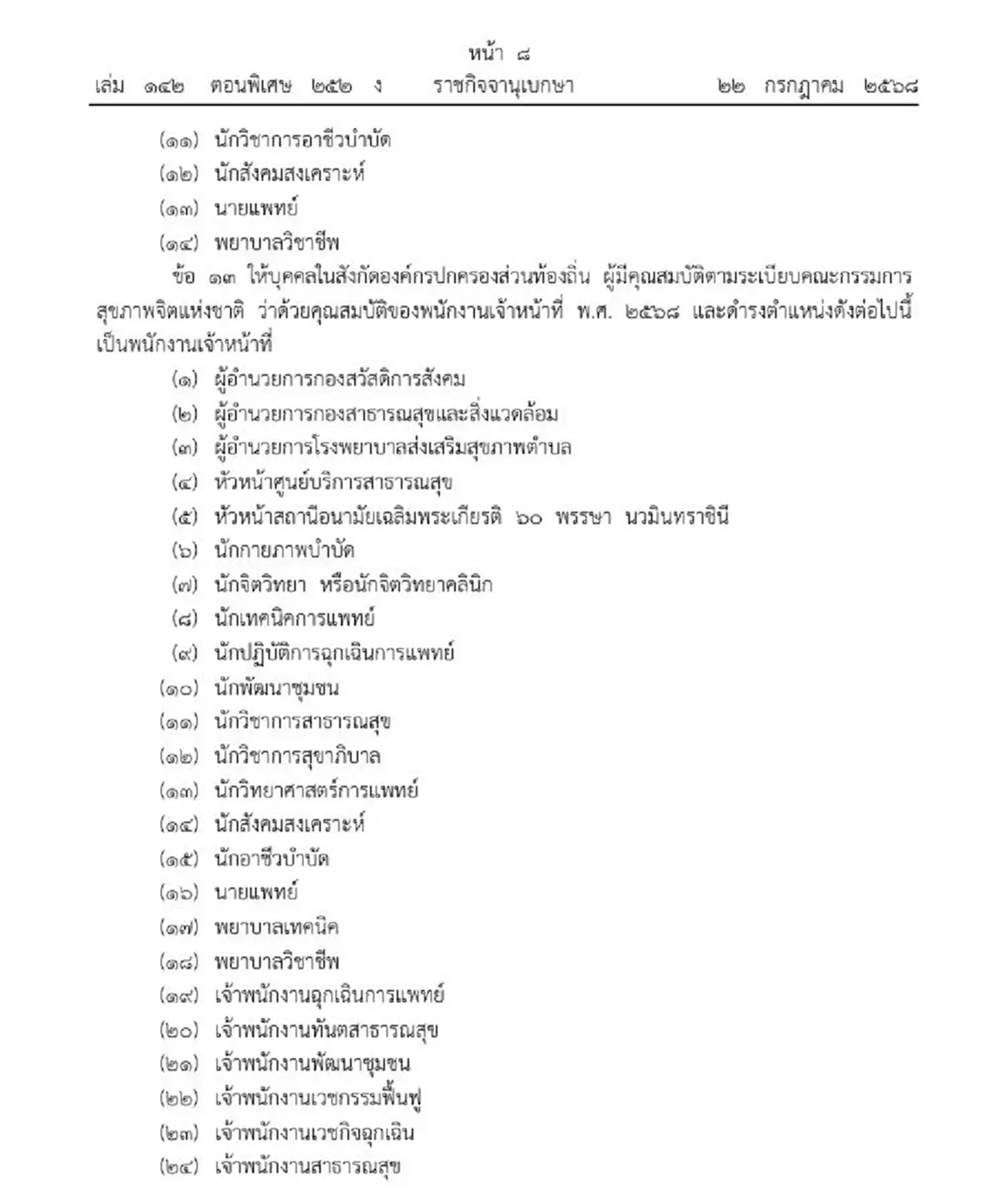 ราชกิจจาฯ ประกาศแต่งตั้งพนักงานเจ้าหน้าที่ ตาม พ.ร.บ.สุขภาพจิต