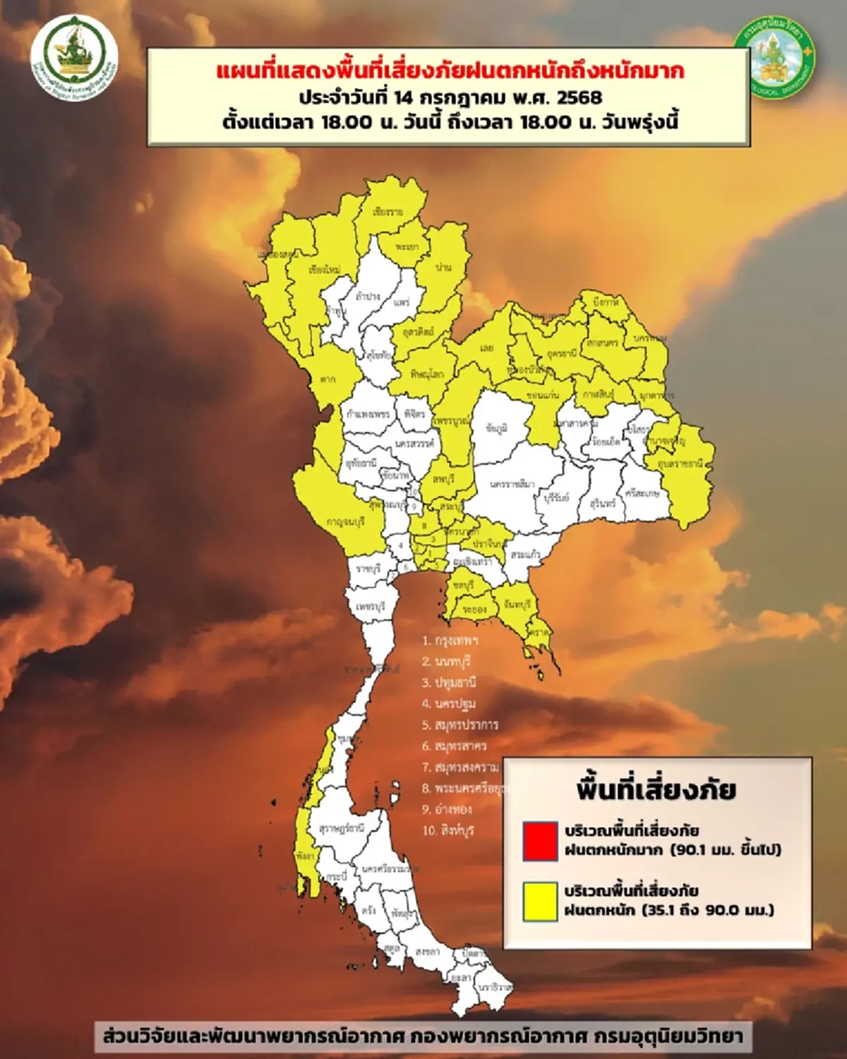 กรมอุตุฯเปิดชื่อ 9 จังหวัดเสี่ยงหนัก ฝนถล่ม เสี่ยงท่วม-น้ำหลาก