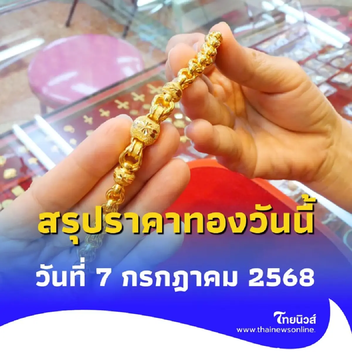 สรุปราคาทองวันนี้ 7 ก.ค. 68 ราคาทองคำ อยู่ที่บาทละเท่าไหร่