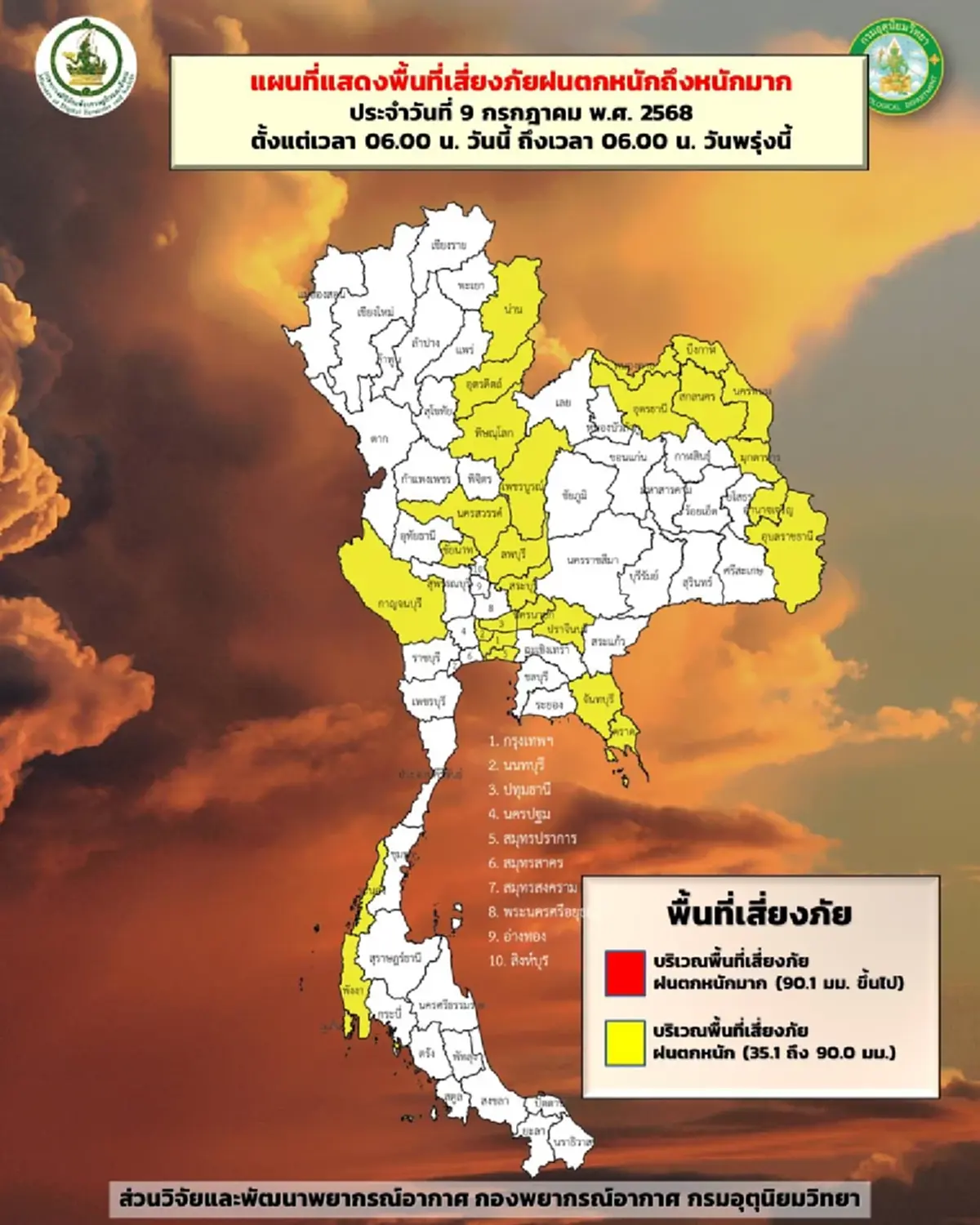 เปิด 35 จังหวัด ระวังอันตรายฝนตกหนัก น้ำท่วมฉับพลัน น้ำป่าไหลหลาก