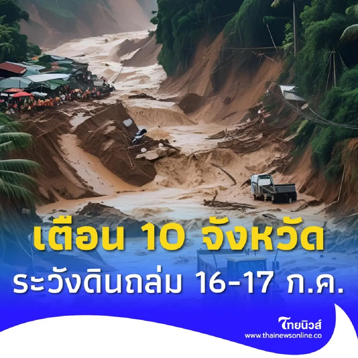 เตือน 10 จังหวัด 49 อำเภอ เฝ้าระวังดินถล่ม น้ำป่าไหลหลาก 16-17 ก.ค.