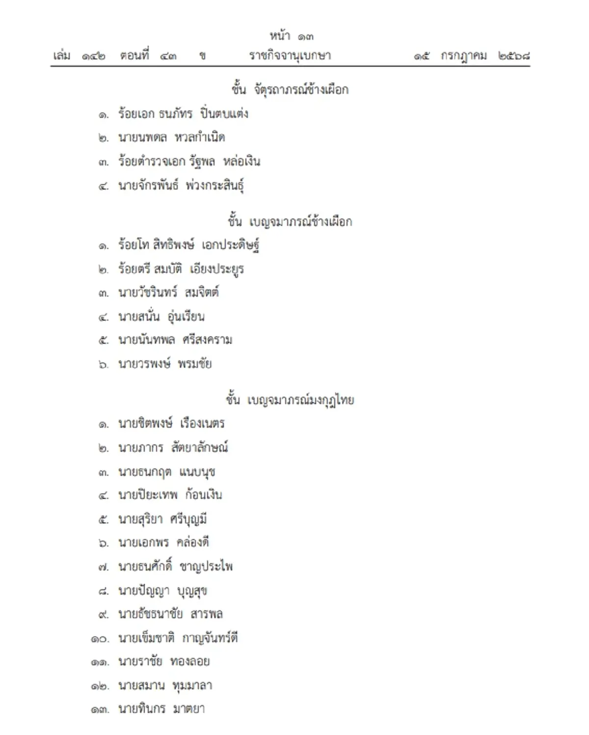พระราชทานเครื่องราชฯ หลายชั้นตรา แก่ ข้าราชบริพารในพระองค์