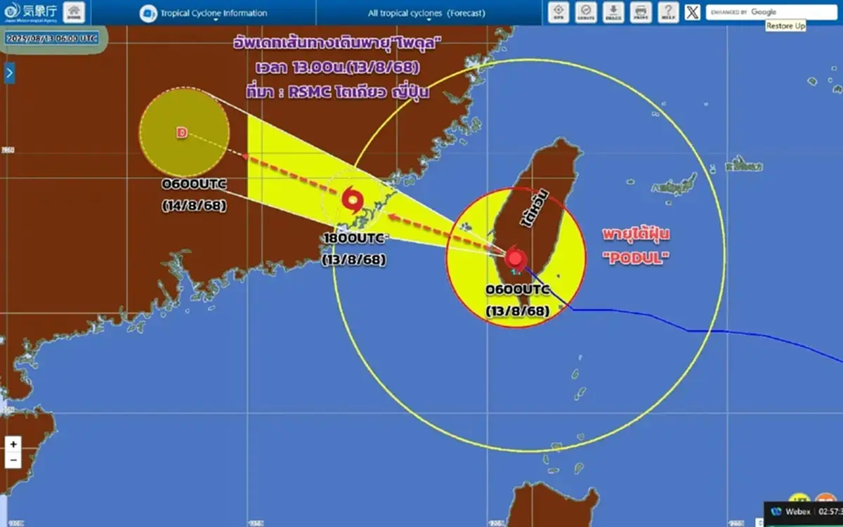 พายุ “โพดุล” จ่อขึ้นฝั่งจีน-ไต้หวัน ไทยมีผลกระทบ แค่ไหน?