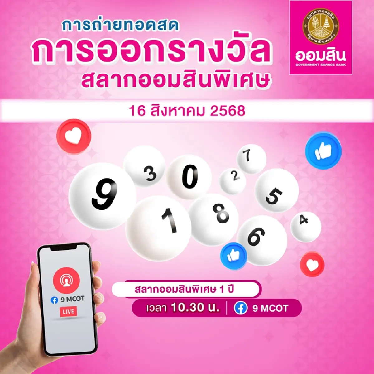 หวยออมสิน 16/08/68 ตรวจสลากออมสิน ตรวจผลออมสินพิเศษ 1 ปี 16 ส.ค. 68