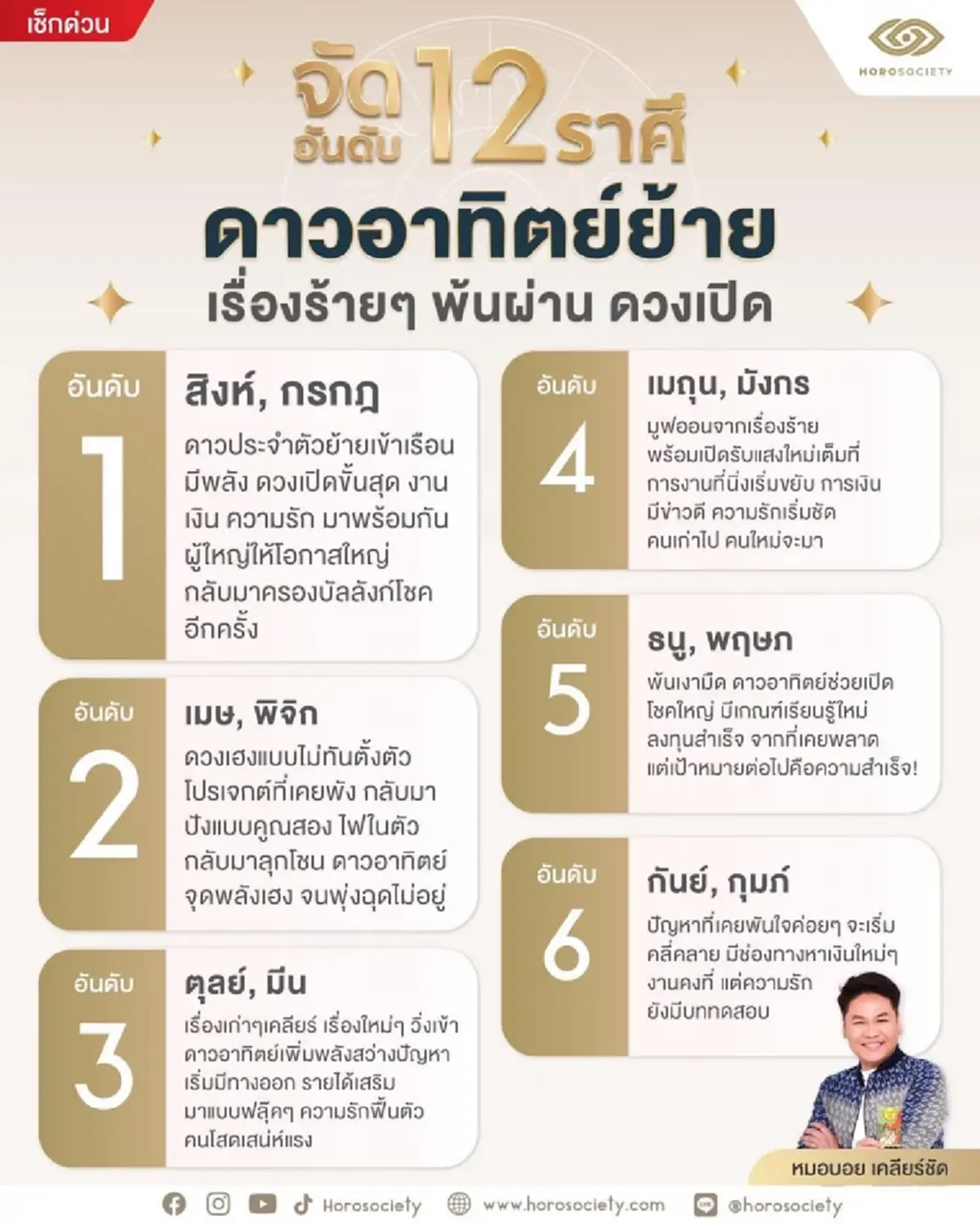 ดาวอาทิตย์ย้าย 2 ราศี ดวงเปิดครองบัลลังก์โชค งาน เงิน ความรัก