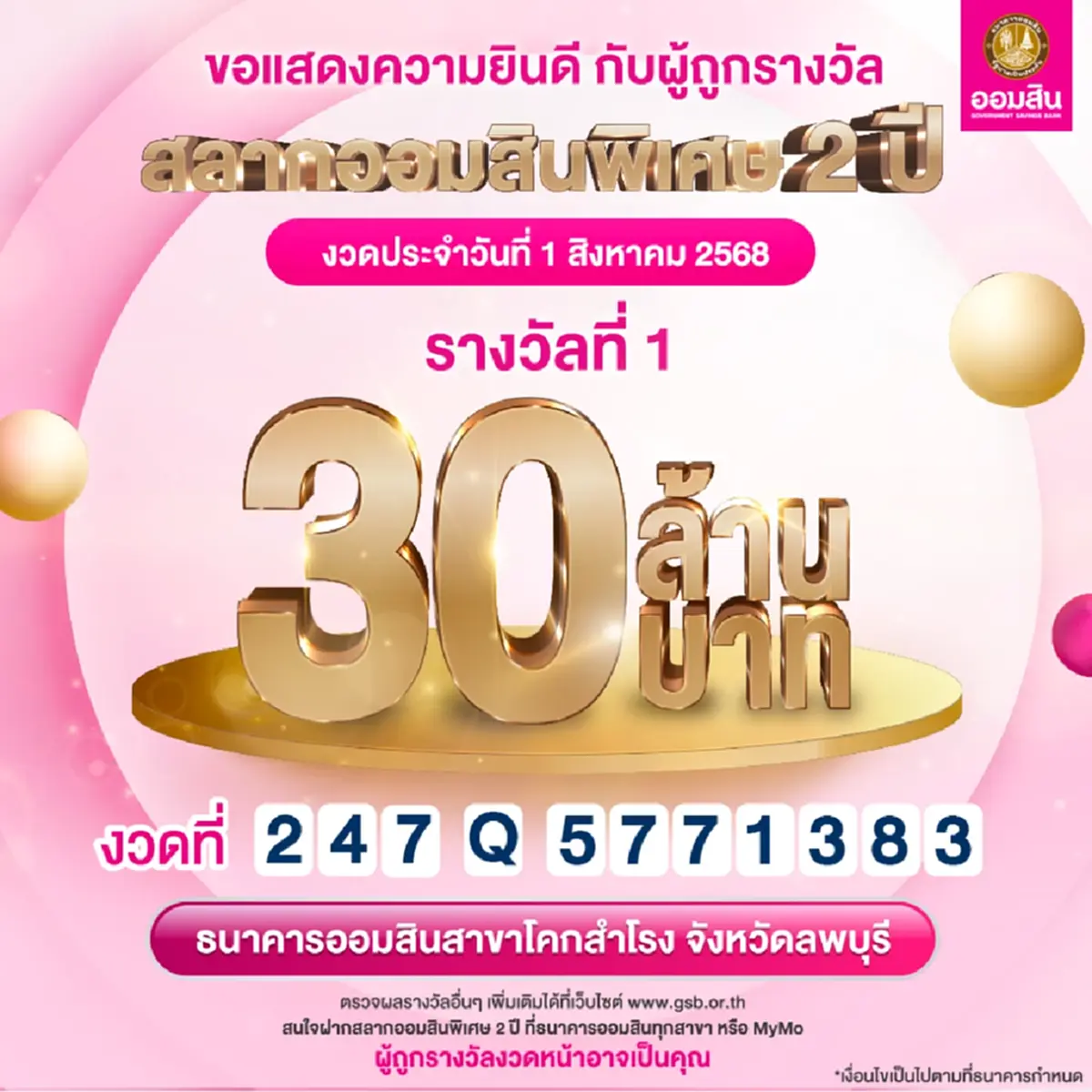 เหมือนฝัน สาวลพบุรี ถูกสลากออมสินรางวัลที่ 1 รับทรัพย์ก้อนใหญ่