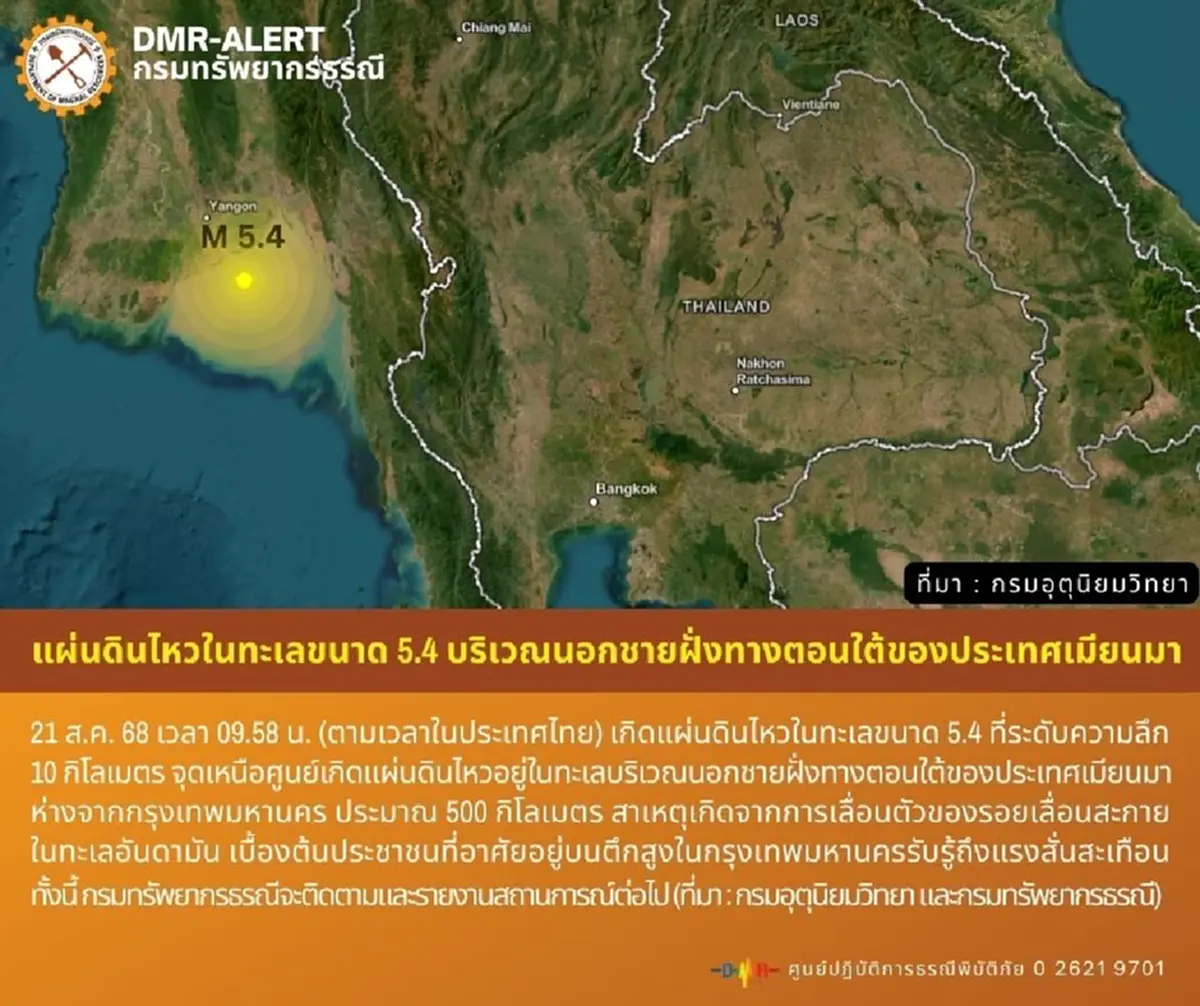 เปิดสาเหตุ แผ่นดินไหวเมียนมา ขนาด 5.4 แมกนิจูด สะเทือนถึงตึกสูงกทม.