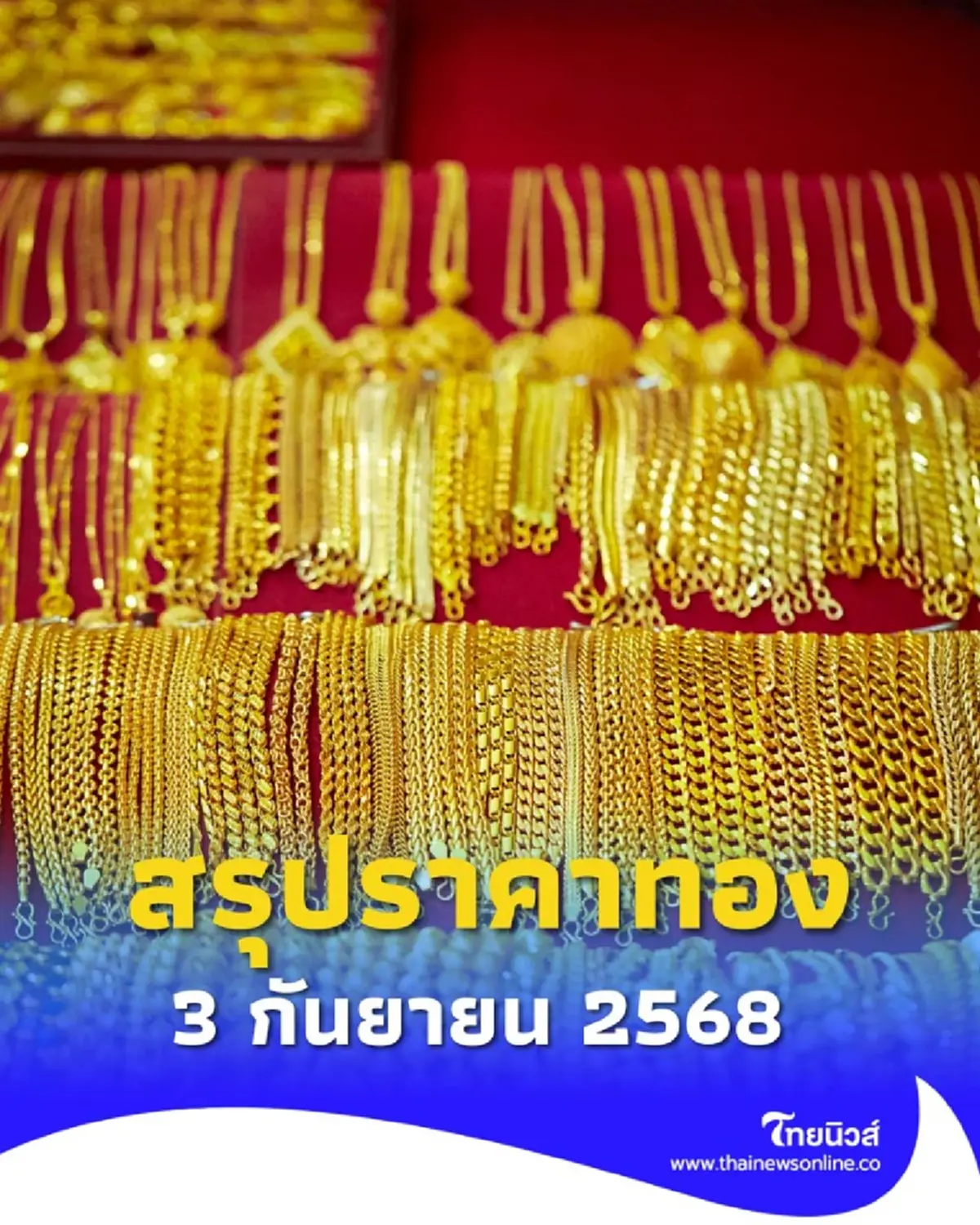 สรุปราคาทองวันนี้ วันที่ 3 กันยายน 2568 ราคาทองอยู่ที่บาทละเท่าไหร่