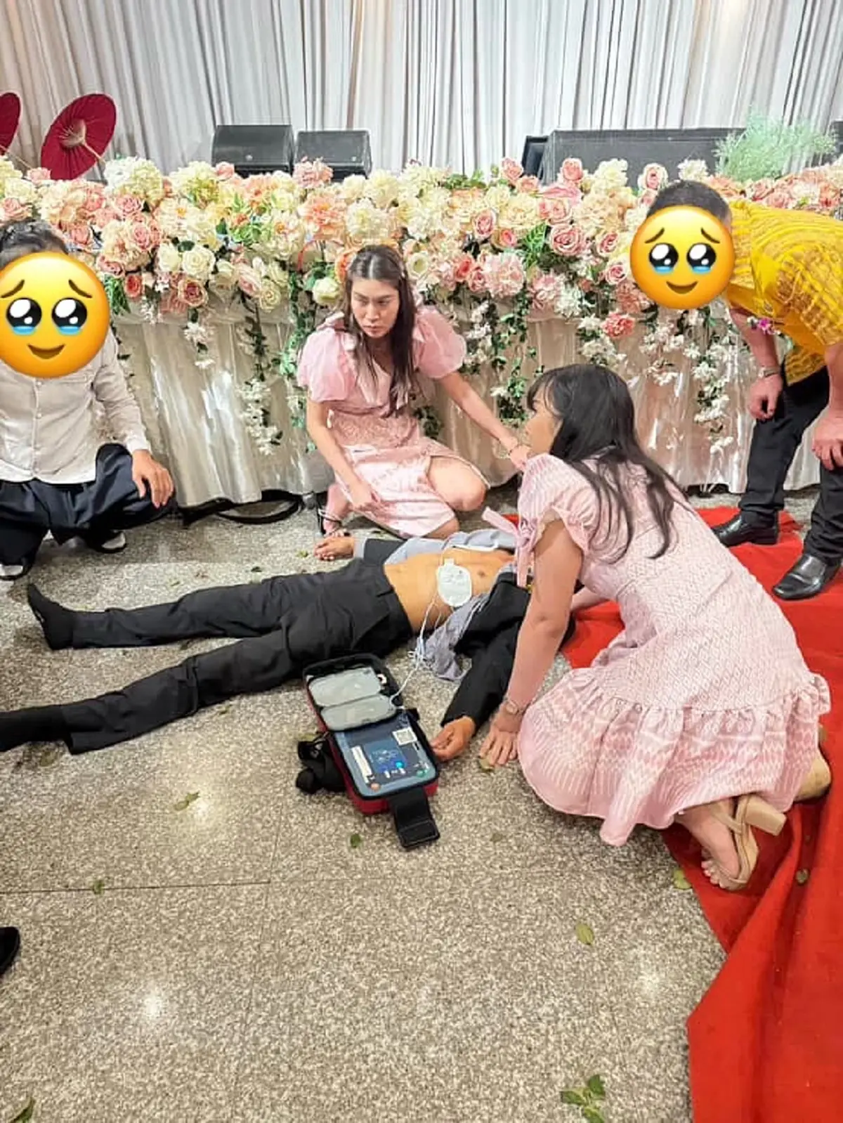 ระทึกกลางงาน ผู้เกษียณล้มหัวฟาดพื้น สาวๆ ช่วยรอดหวุดหวิด