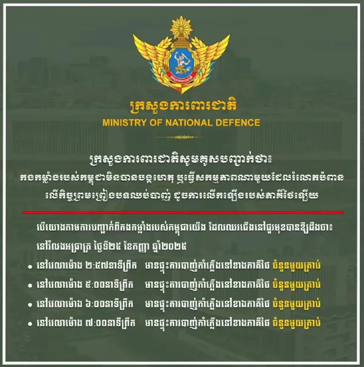 “มาลี” แถลงอ้าง ไทยต่างหากเป็นฝ่ายยิงยั่วยุกัมพูชา เมื่อเช้ามืด