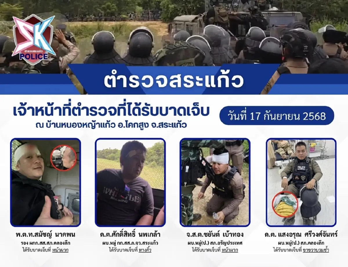 เปิดรายชื่อ 4 ตำรวจ คฝ. บาดเจ็บ เหตุปะทะม็อบเขมร บ้านหนองหญ้าแก้ว