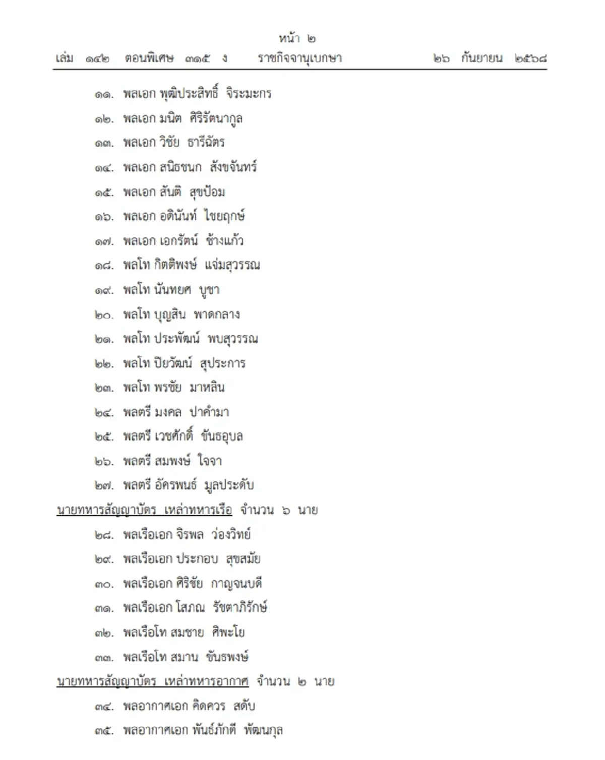 โปรดเกล้าฯแต่งตั้ง ราชองครักษ์พิเศษ 38 นาย พล.ท.บุญสิน ลำดับที่ 20