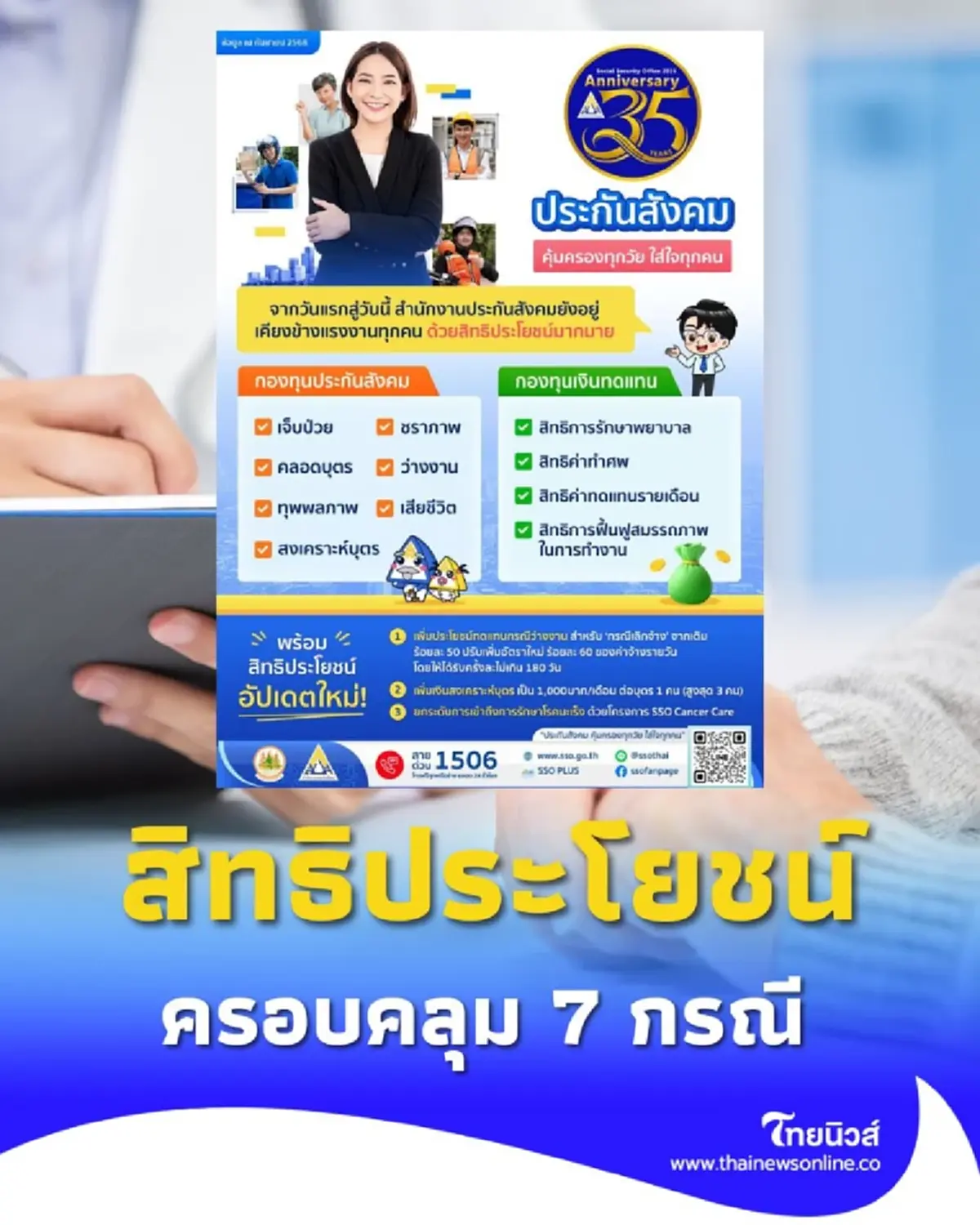 สิทธิประโยชน์จากกองทุนประกันสังคมครอบคลุม 7 กรณี มีอะไรบ้าง