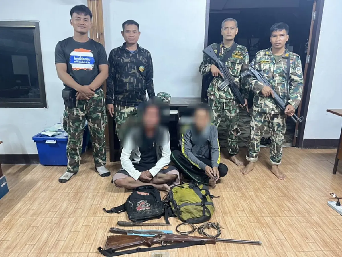 บุกจับคาป่า 2 นายพรานพร้อมอาวุธล่าสัตว์ เอาผิดเด็ดขาด