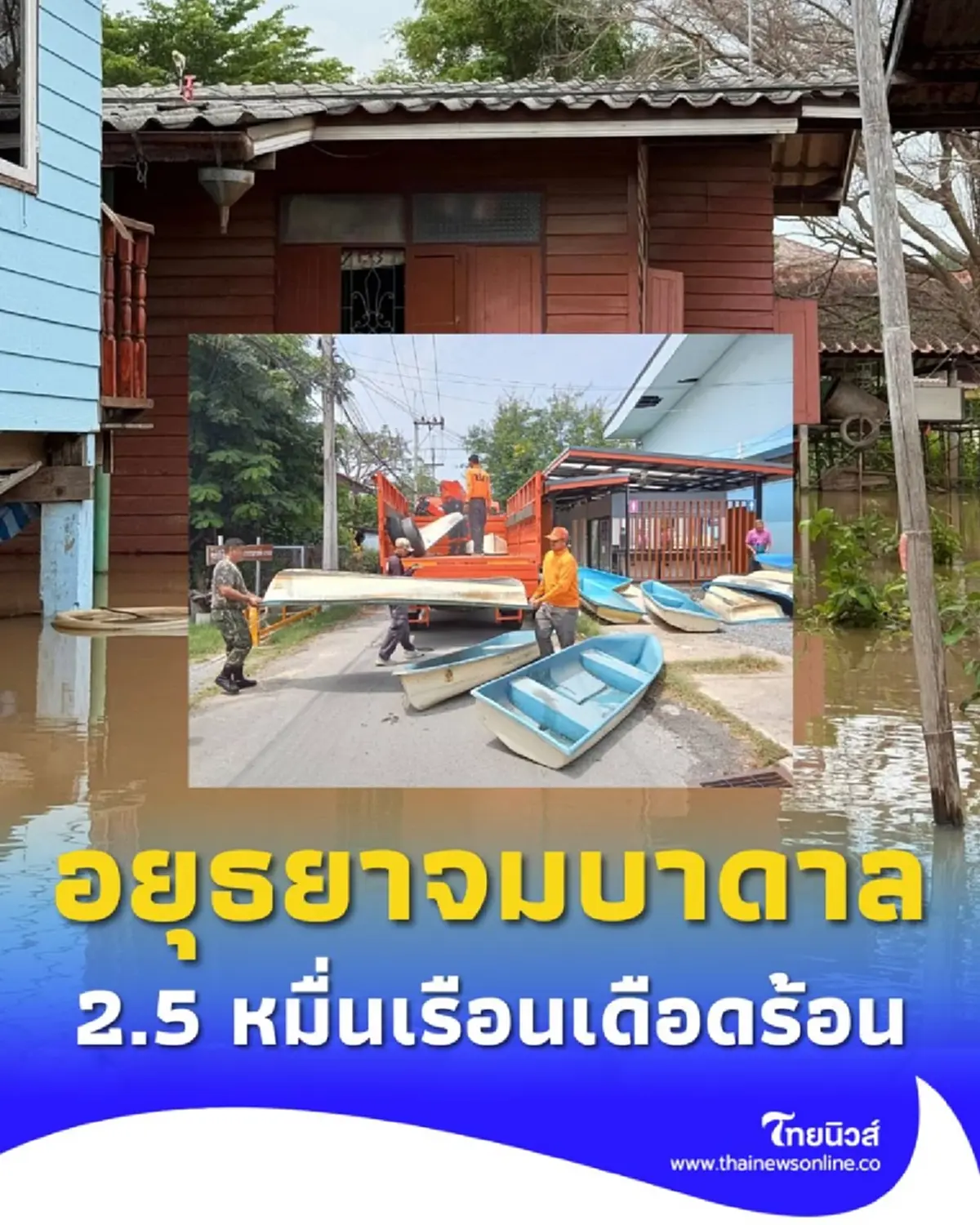 อยุธยาน้ำท่วมหนัก 2.5 หมื่นครัวเรือนเดือดร้อน ปภ.ส่งเรือ 70 ลำช่วยด่วน