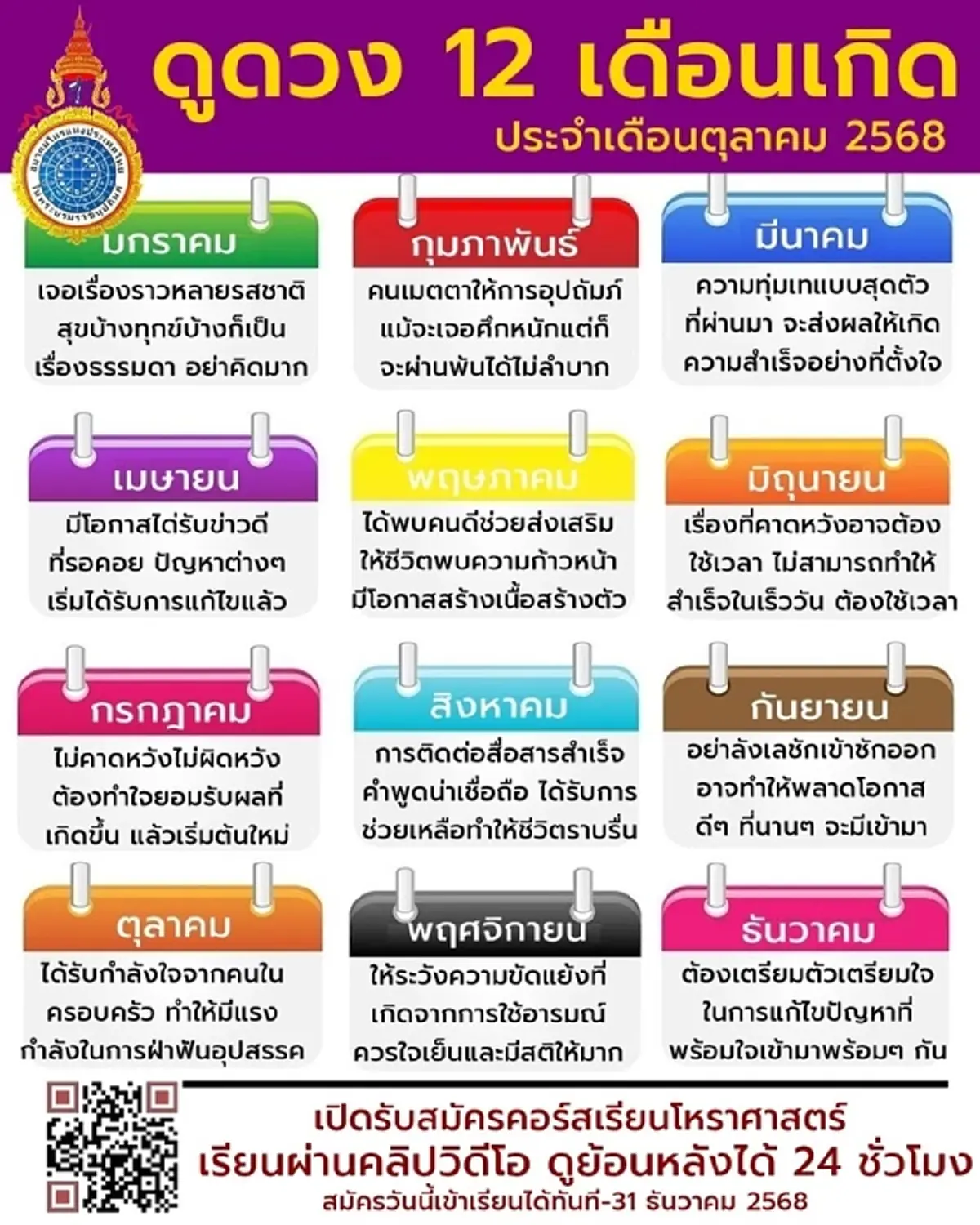 ดวงเดือนตุลาคม ครบทั้ง12 เดือนเกิด ใครมีเกณฑ์ชีวิตราบรื่นไม่มีสะดุด