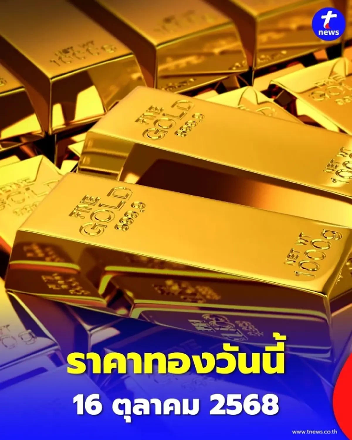 อัปเดตราคาทองช่วงบ่ายวันนี้ 16 ต.ค. 68 ราคาทองปรับตัวครั้งที่ 12