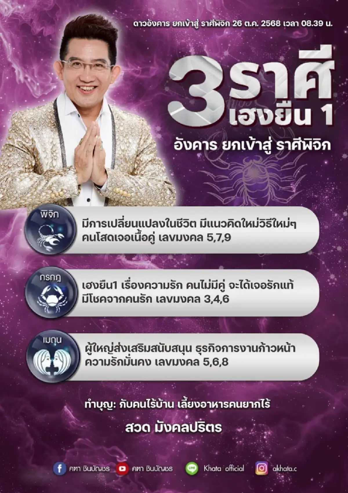 อาจารย์คฑา เคาะแล้ว 3 ราศี เฮงยืนหนึ่ง ดาวอังคารย้าย ก้าวหน้า มีโชค