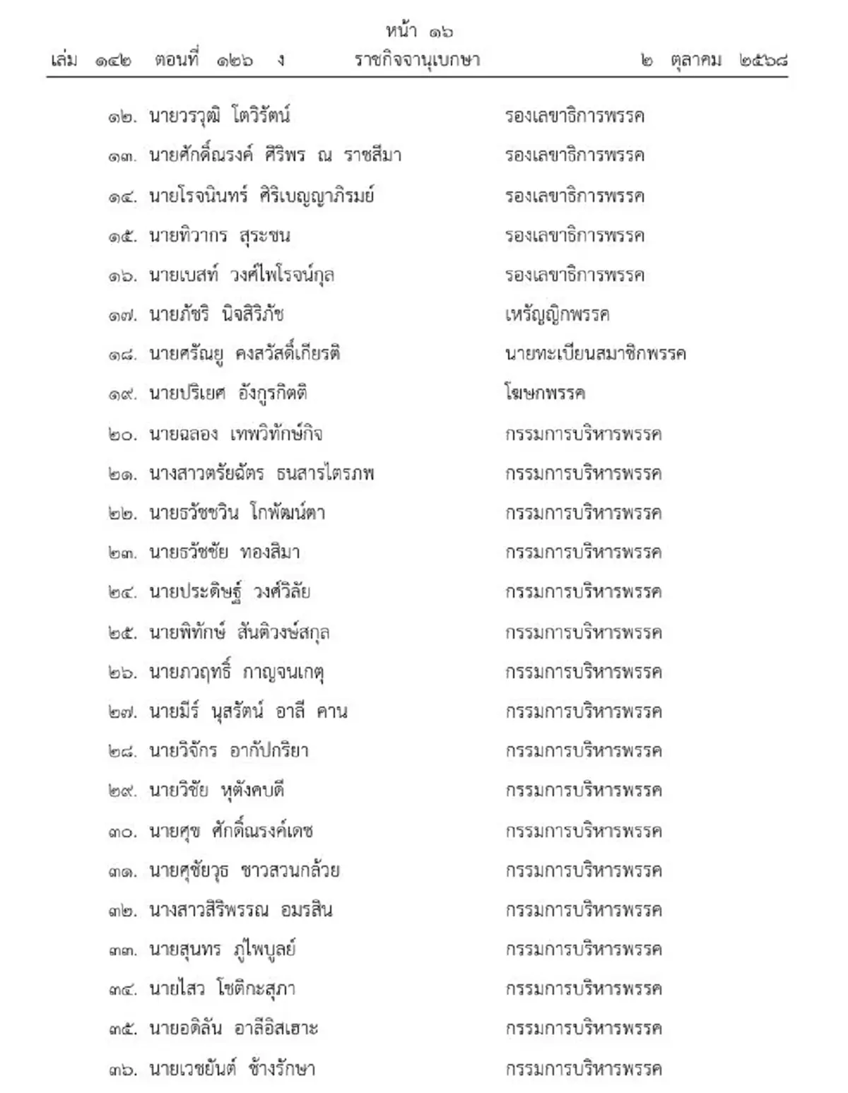 ราชกิจจาฯ เปลี่ยนแปลงกรรมการบริหาร พรรคไทยสร้างไทย