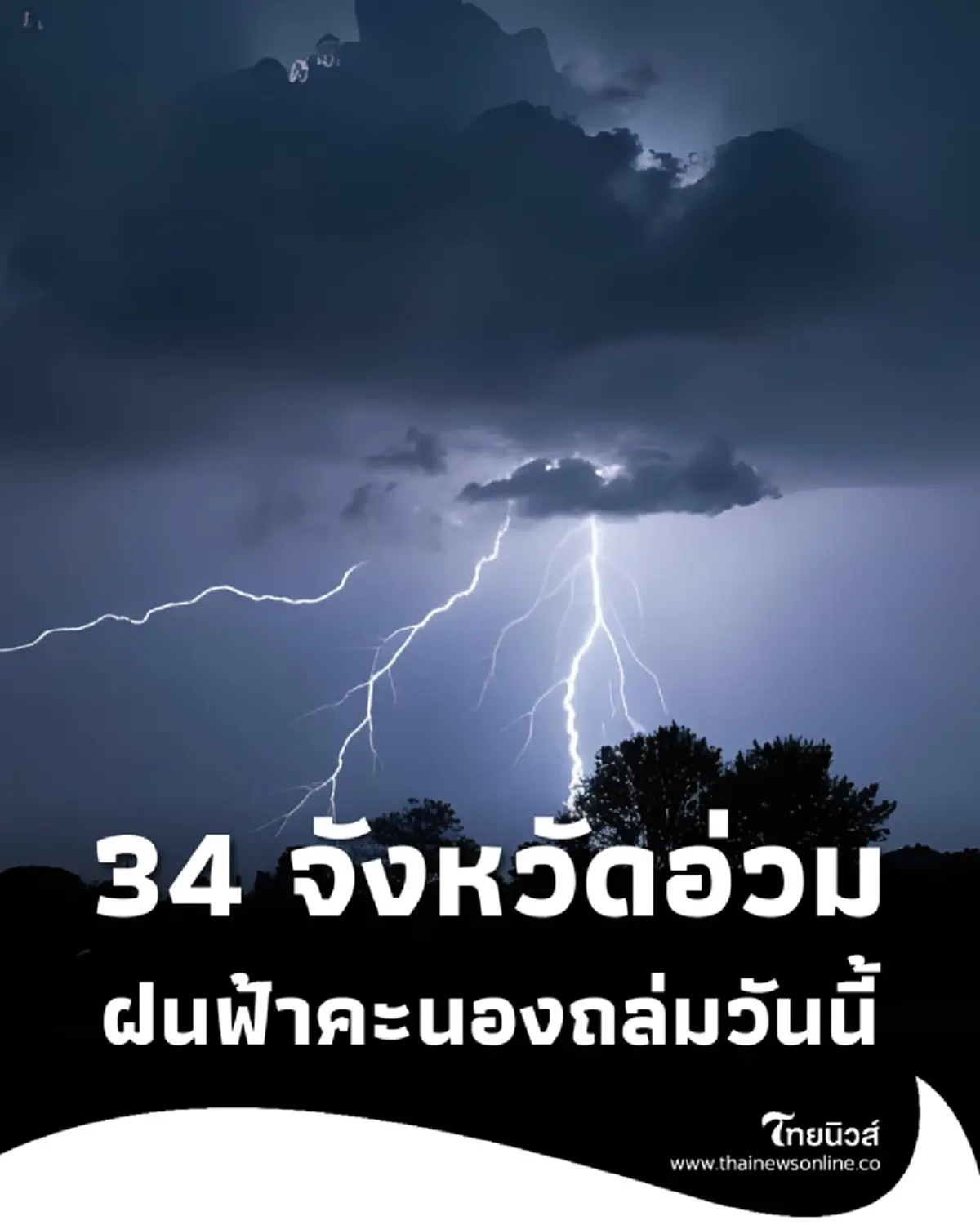 กรมอุตุฯเตือน 34 จังหวัด ฝนฟ้าคะนอง ฝนตกหนัก ระวังอันตราย