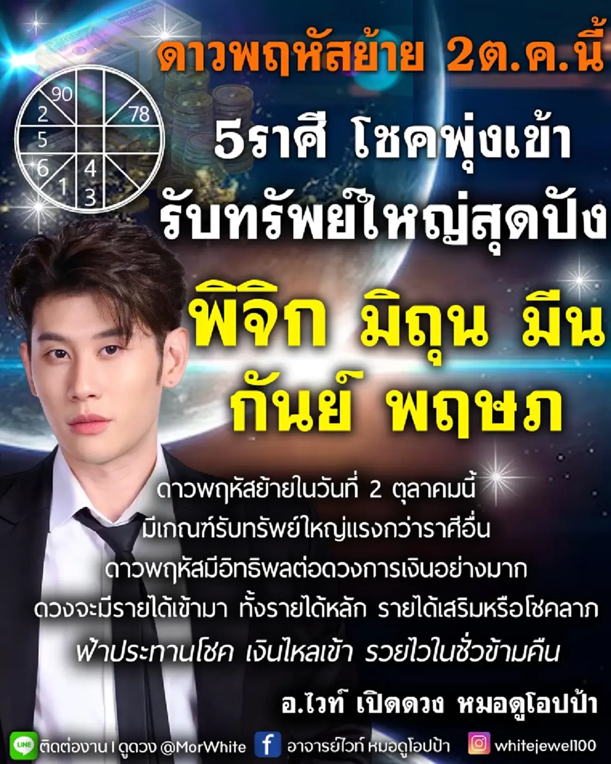 ดาวพฤหัสย้าย 2 ต.ค. 2568 5 ราศี โชคพุ่งเข้า รับทรัพย์ใหญ่
