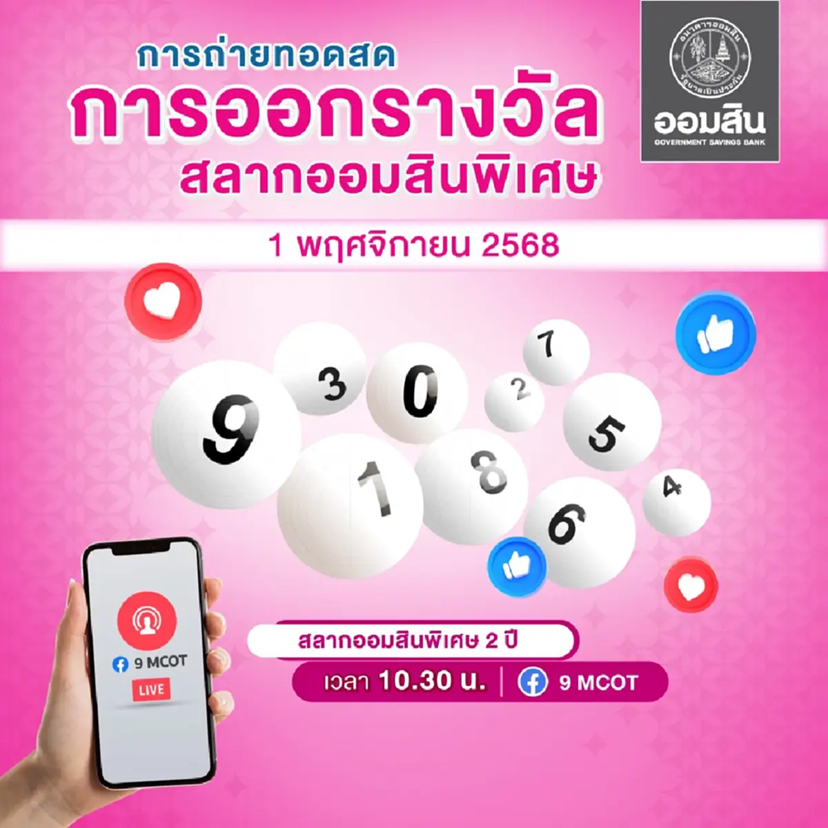 หวยออมสิน 1/11/68 ตรวจสลากออมสิน ตรวจผลออมสินพิเศษ 2 ปี 1 พ.ย. 68