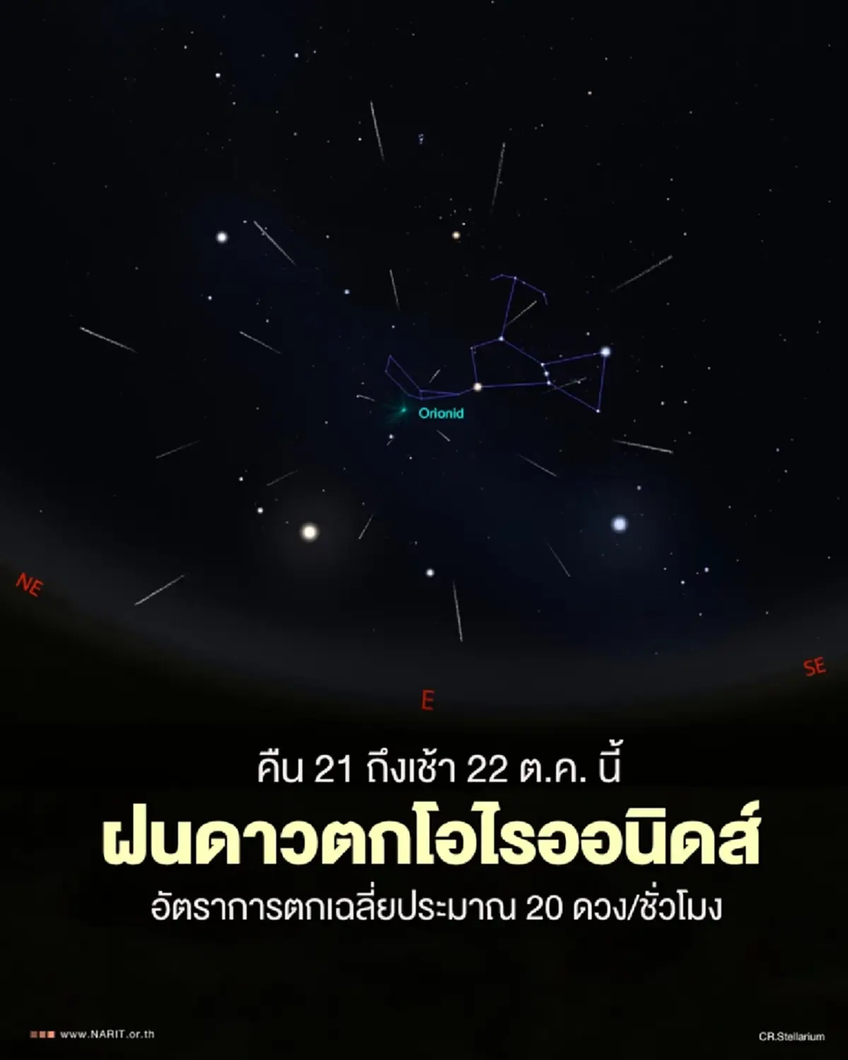 คืนนี้ห้ามพลาด "ฝนดาวตกโอไรออนิดส์" คืน 21 ถึงเช้า 22 ต.ค.นี้