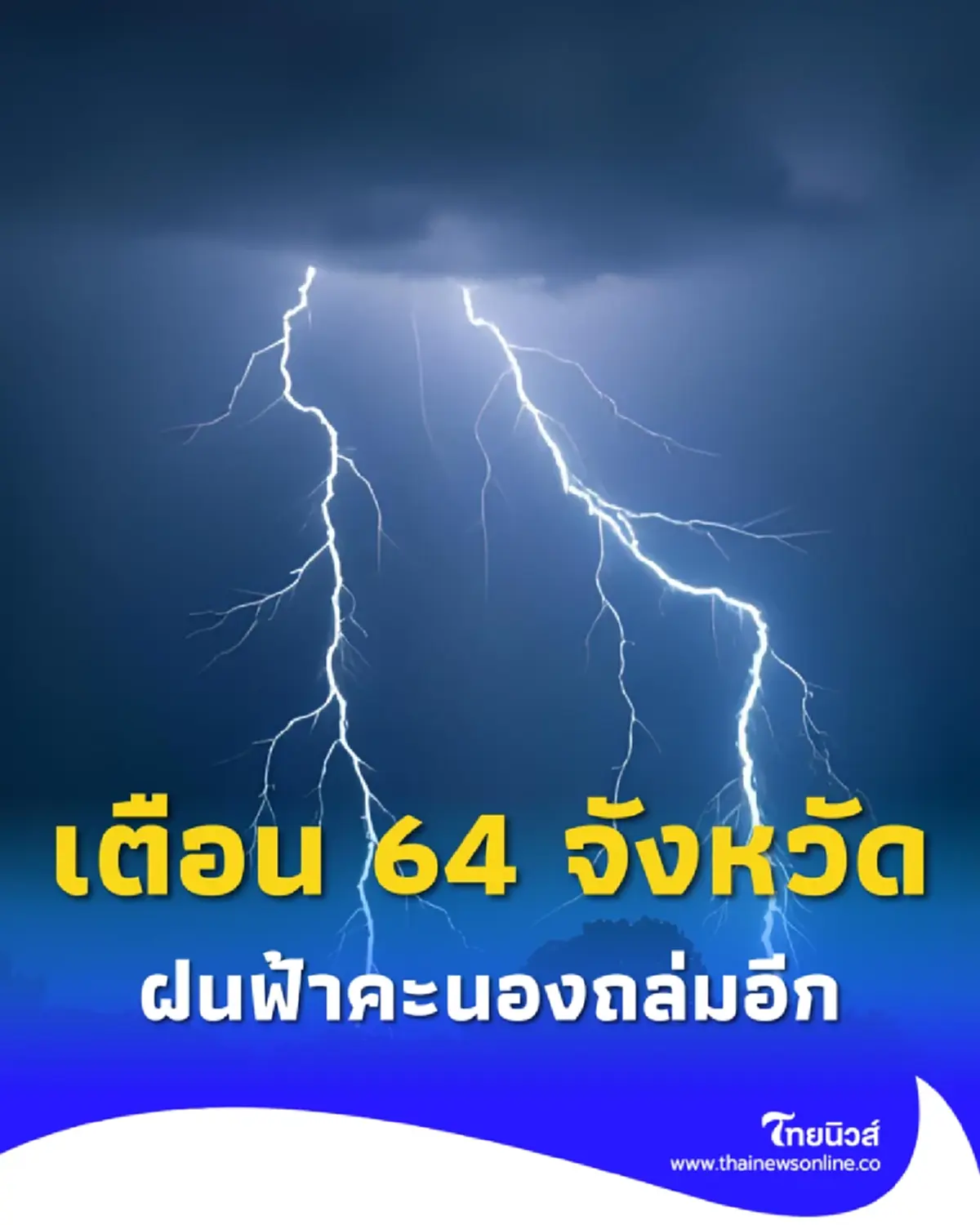 กรมอุตุฯเตือน ไทยมีฝนเพิ่ม 64 จ. ฝนฟ้าคะนองถล่ม เตรียมตัวให้ดี