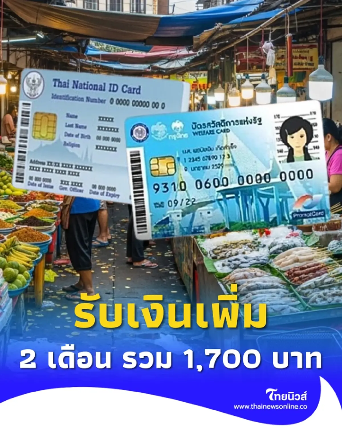บัตรสวัสดิการแห่งรัฐ รับเงินเพิ่ม 2 เดือน รวม 1,700 บาท ได้เมื่อไหร่