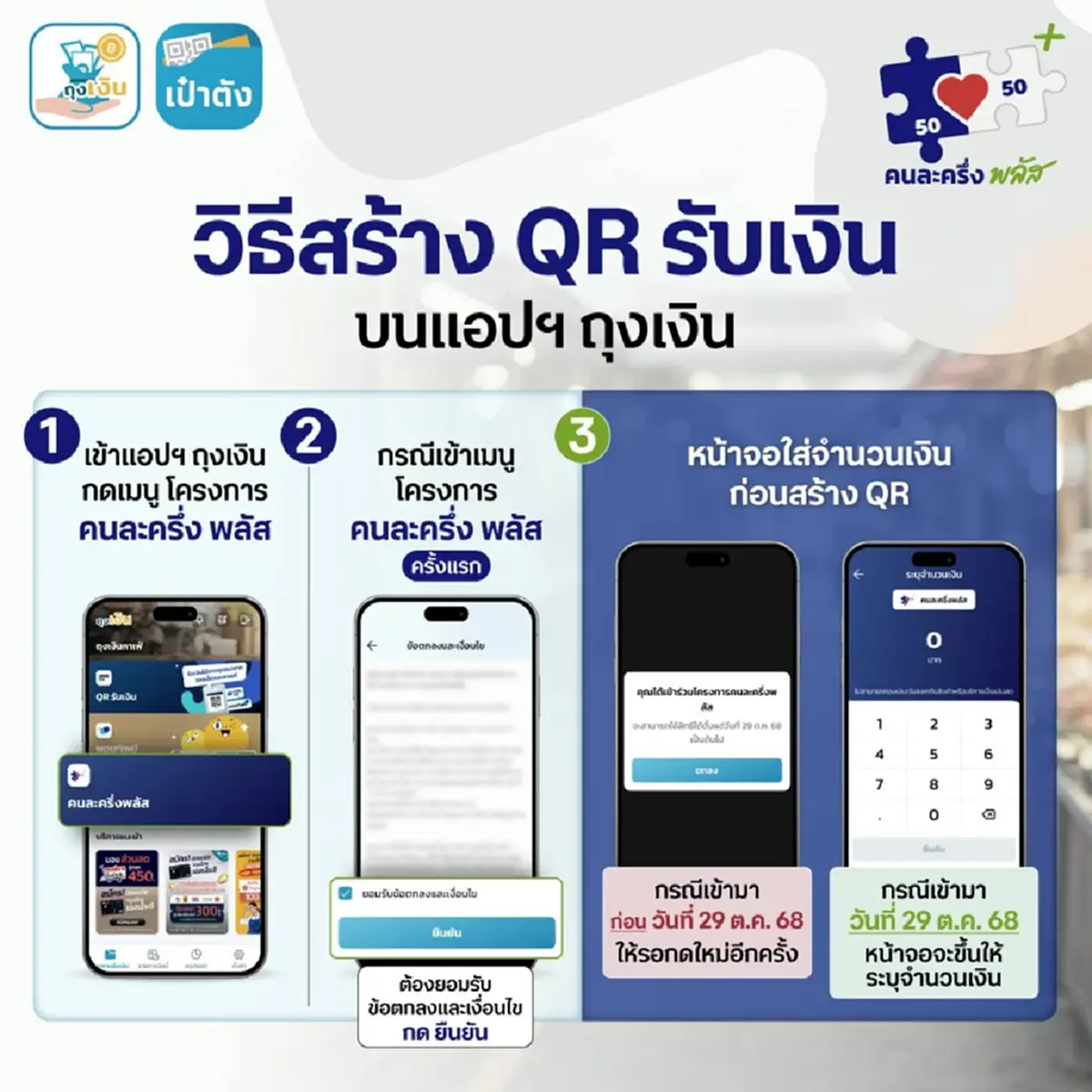 ร้านค้า"คนละครึ่งพลัส" เปิดวิธีสร้าง QR รับเงิน บนแอปฯถุงเงิน