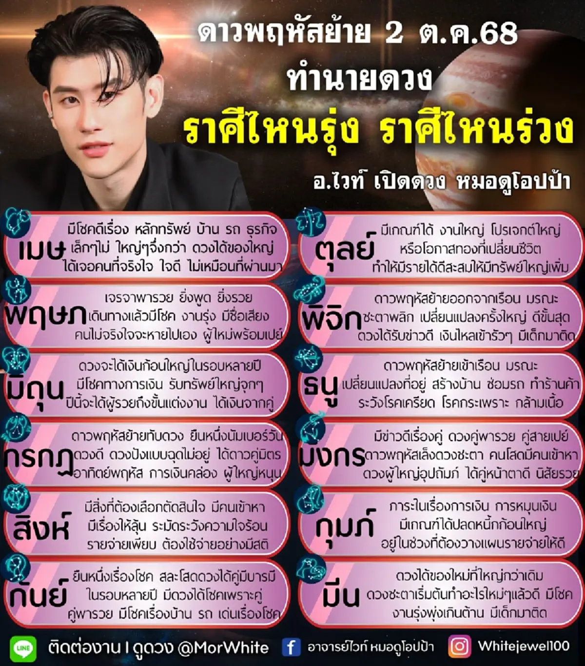 หมอดูดัง เตือน 2 ราศี ดาวพฤหัสย้ายเข้าเรือนมรณะ ระวังโรคเครียด