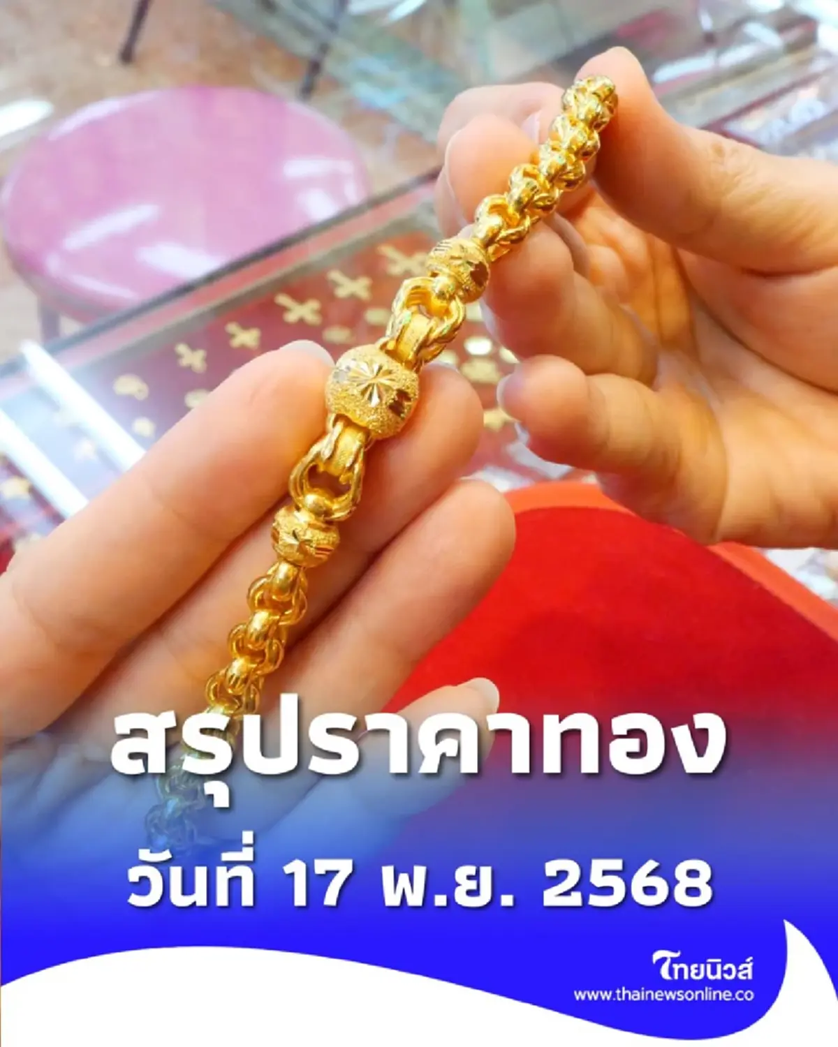 สรุปราคาทองวันนี้ 17 พ.ย. 2568 ราคาทองคำวันนี้อยู่ที่บาทละเท่าไหร่