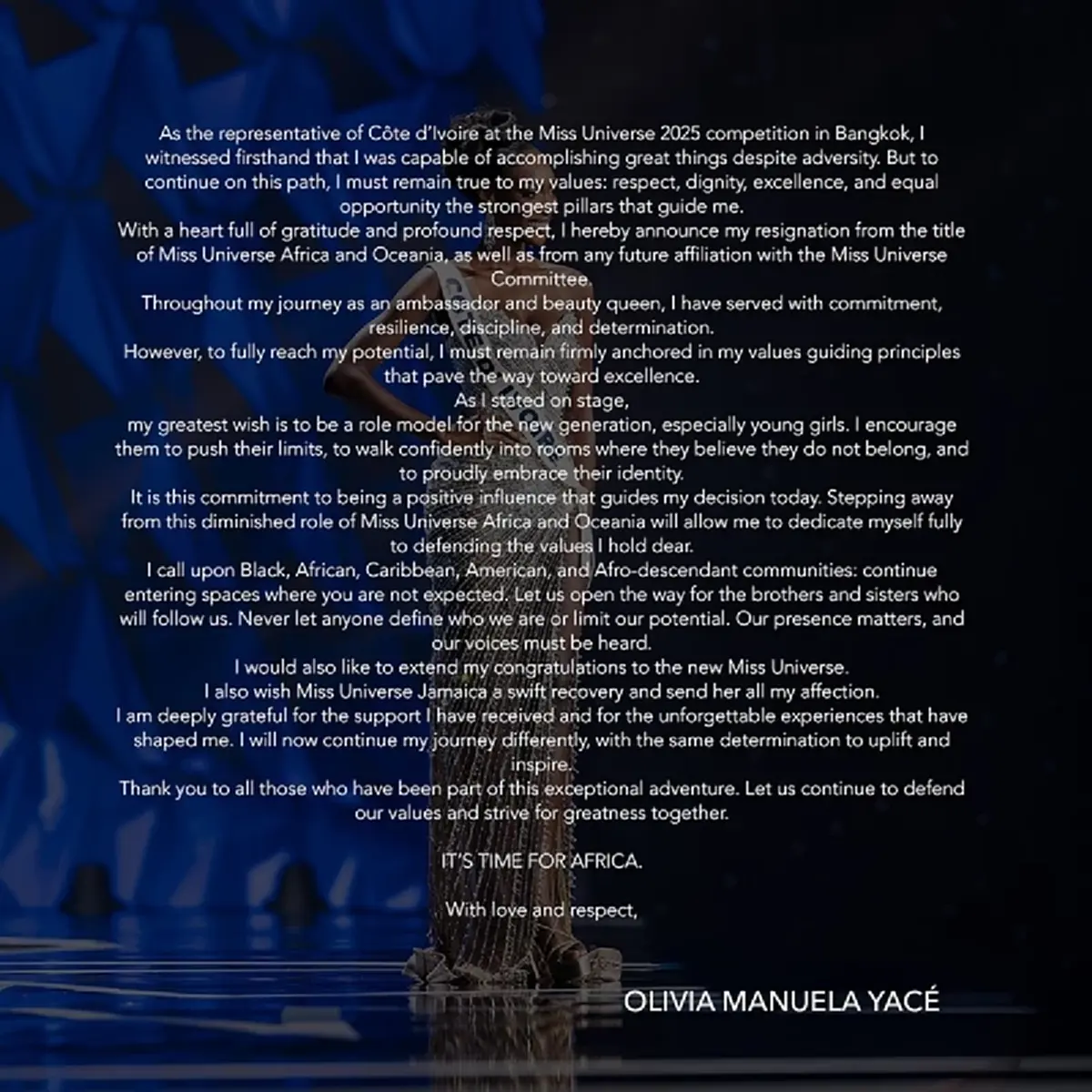 มิสโกตดิวัวร์ ขอสละทุกตำแหน่ง หลังคว้ารองอันดับ 3 บนเวทีจักรวาล